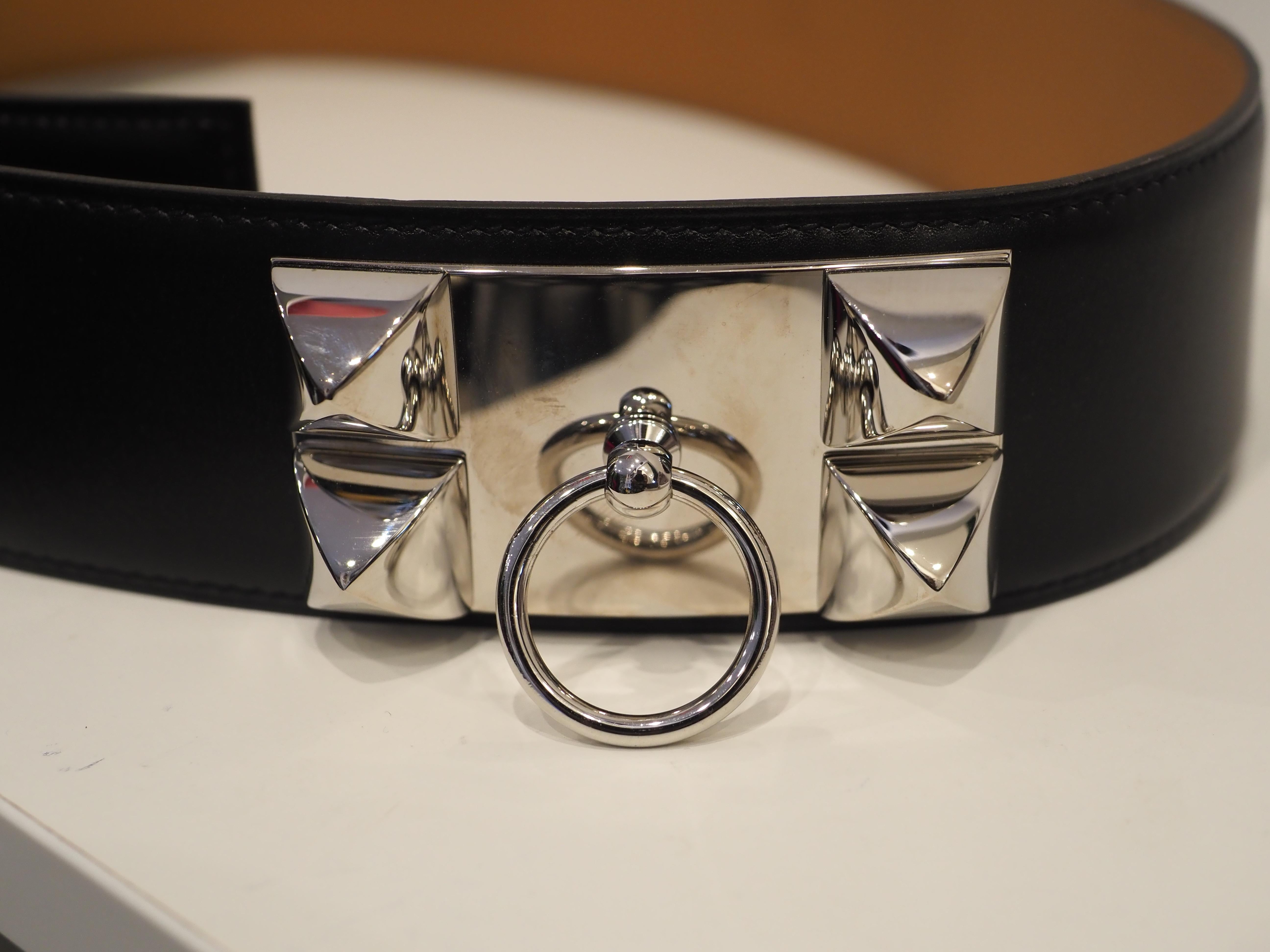 Hermès collier de chien black leather silver hardware belt 8