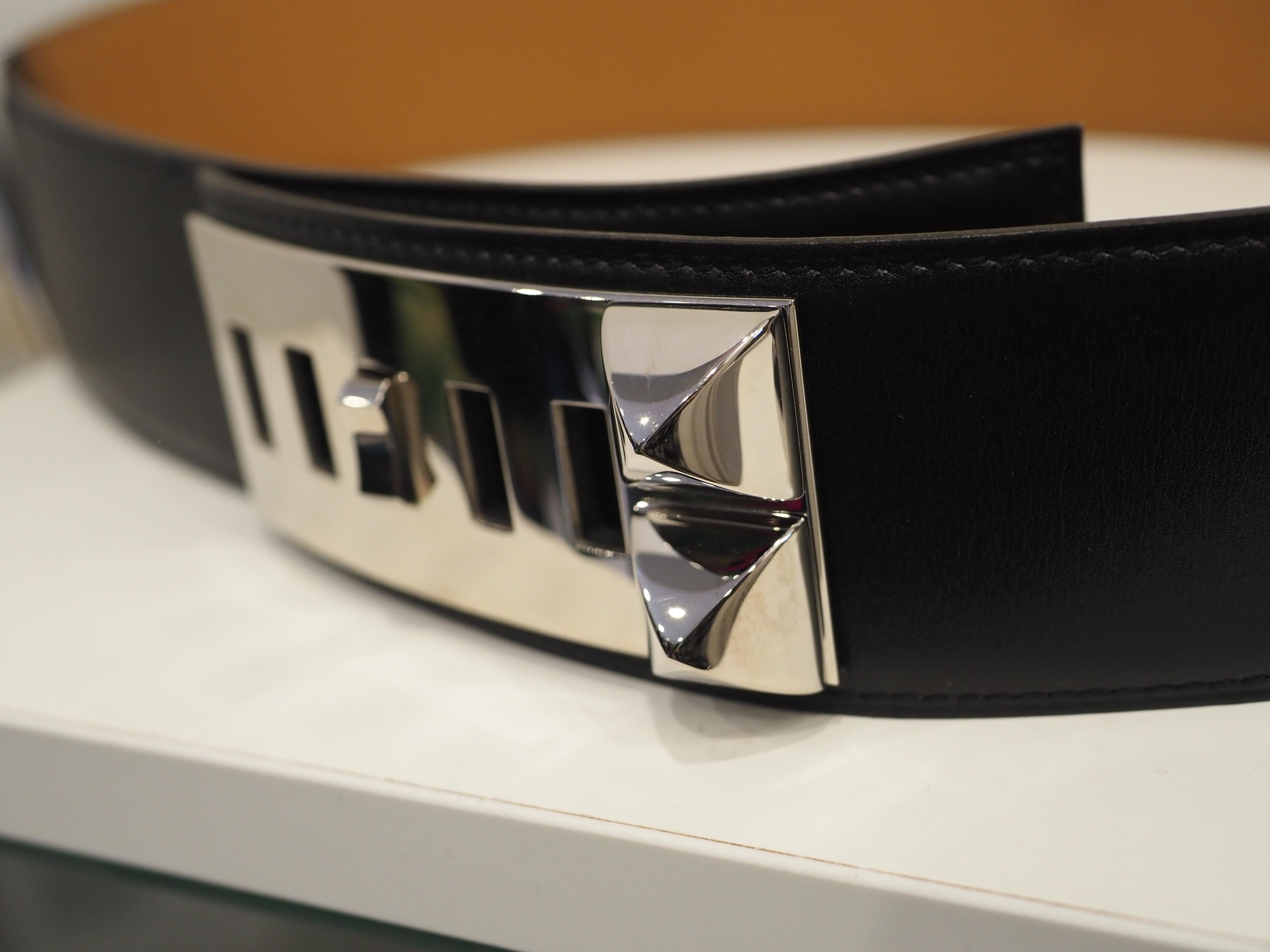 Hermès collier de chien black leather silver hardware belt 9