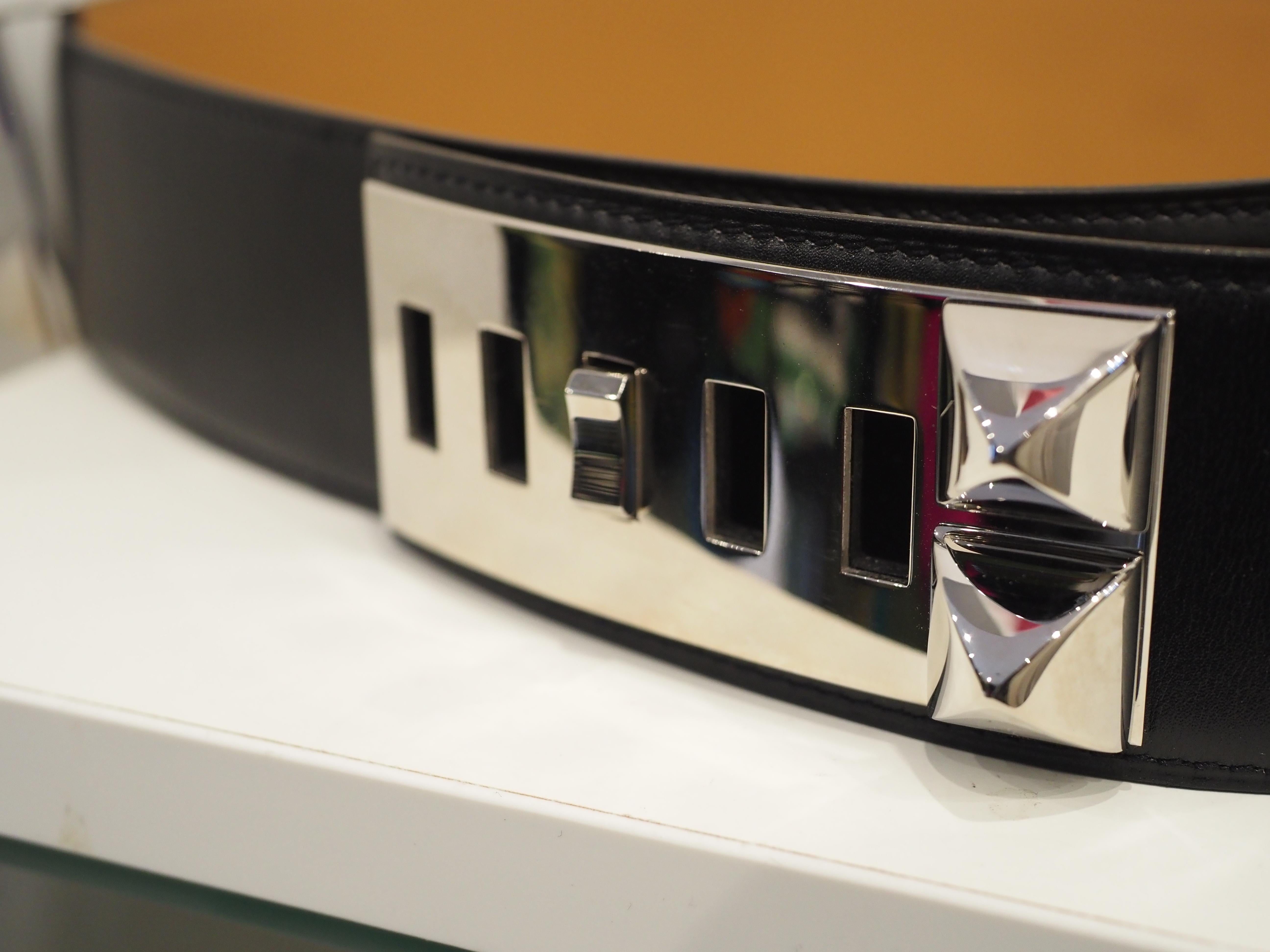 Hermès collier de chien black leather silver hardware belt 10