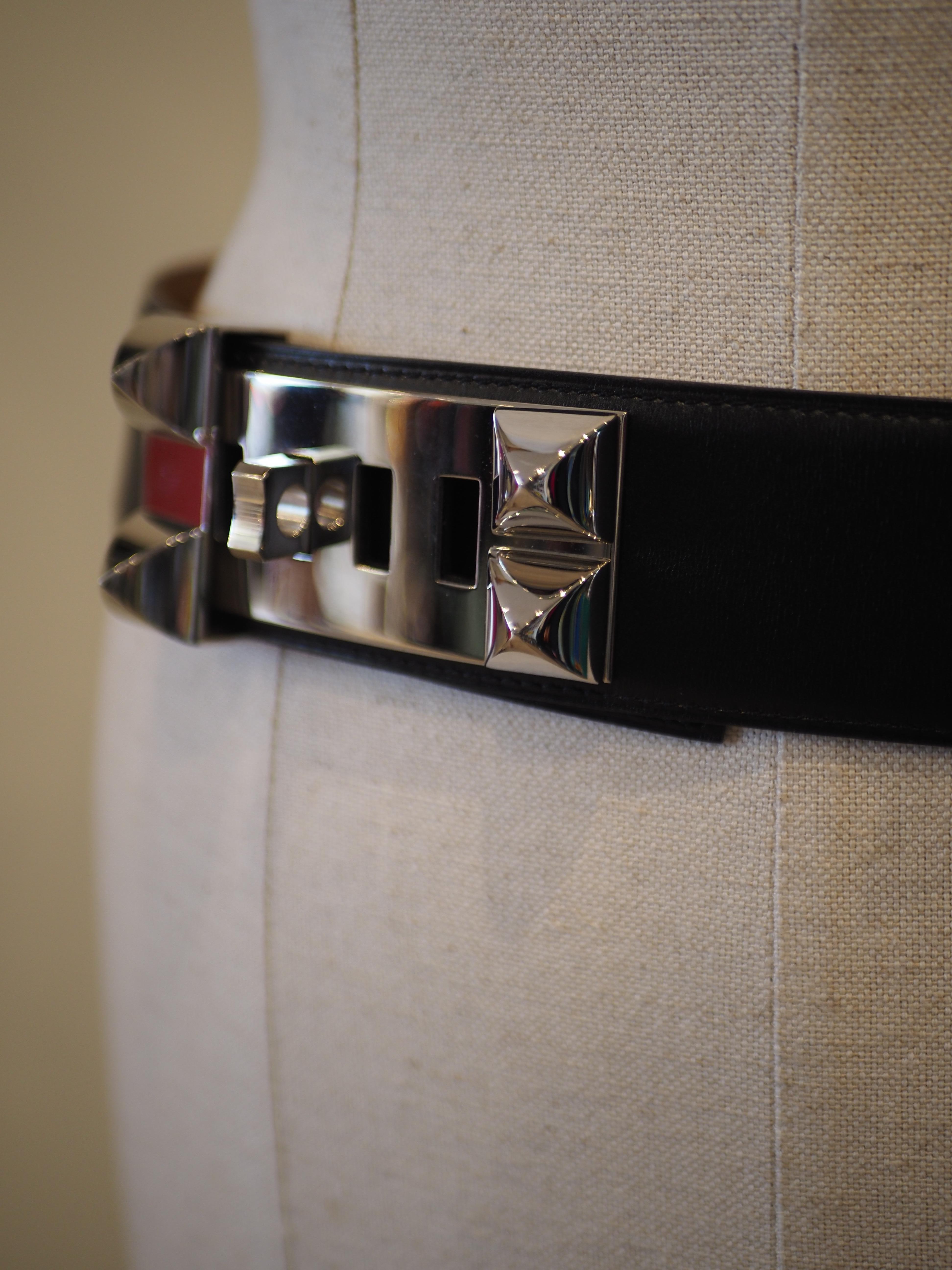 Hermès collier de chien black leather silver hardware belt In Excellent Condition In Capri, IT