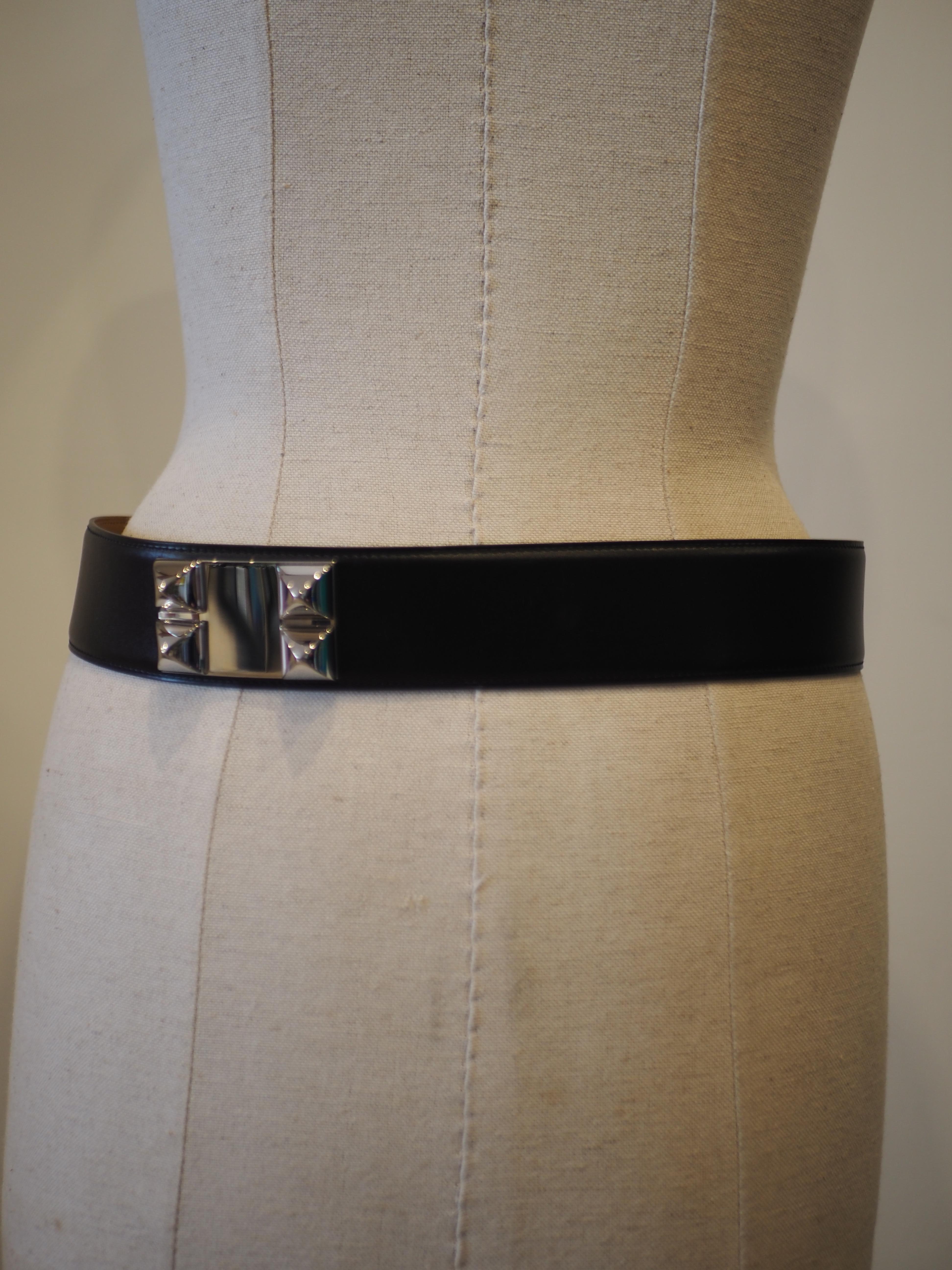 Hermès collier de chien black leather silver hardware belt 2