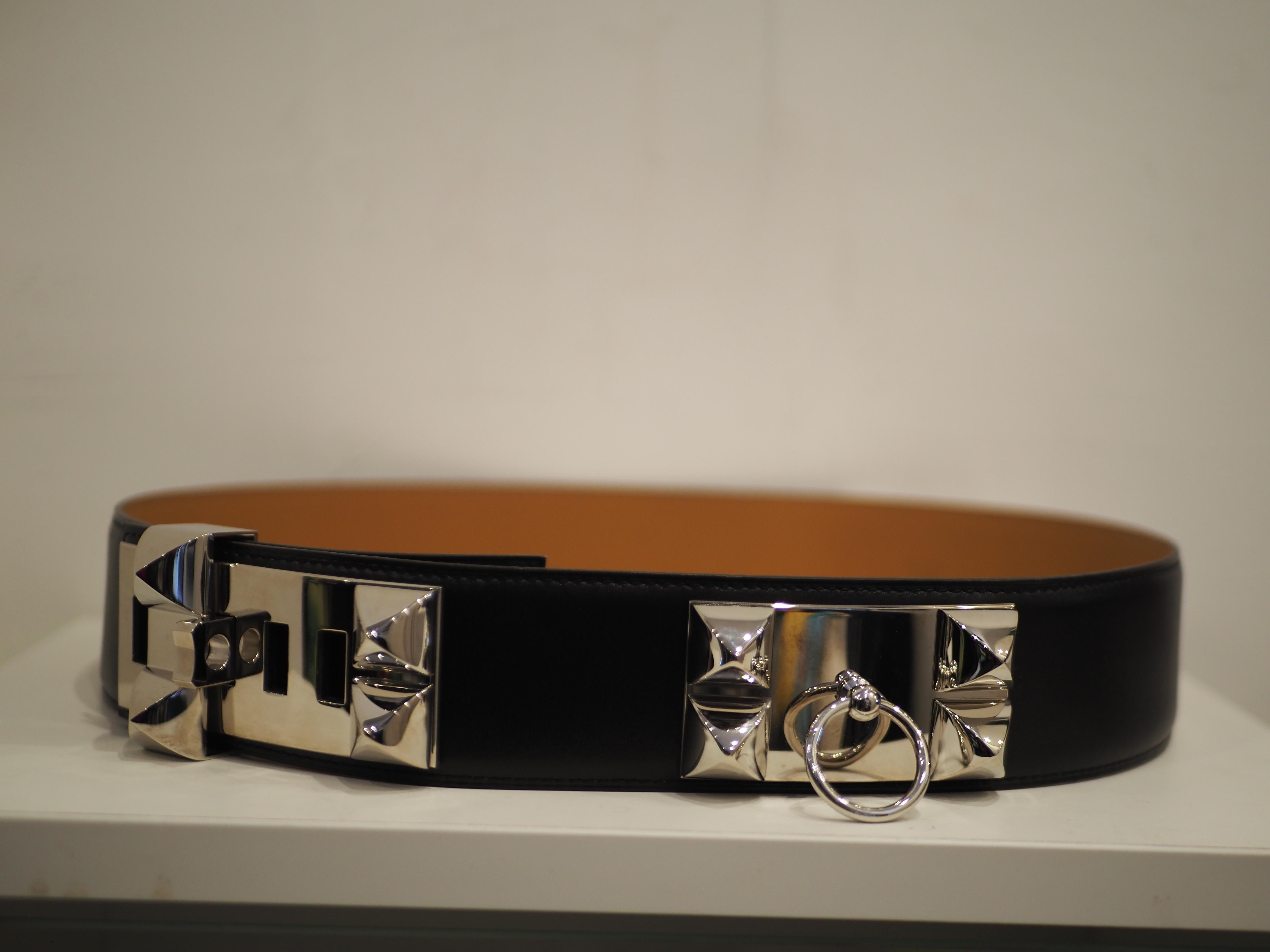 Hermès collier de chien black leather silver hardware belt 3