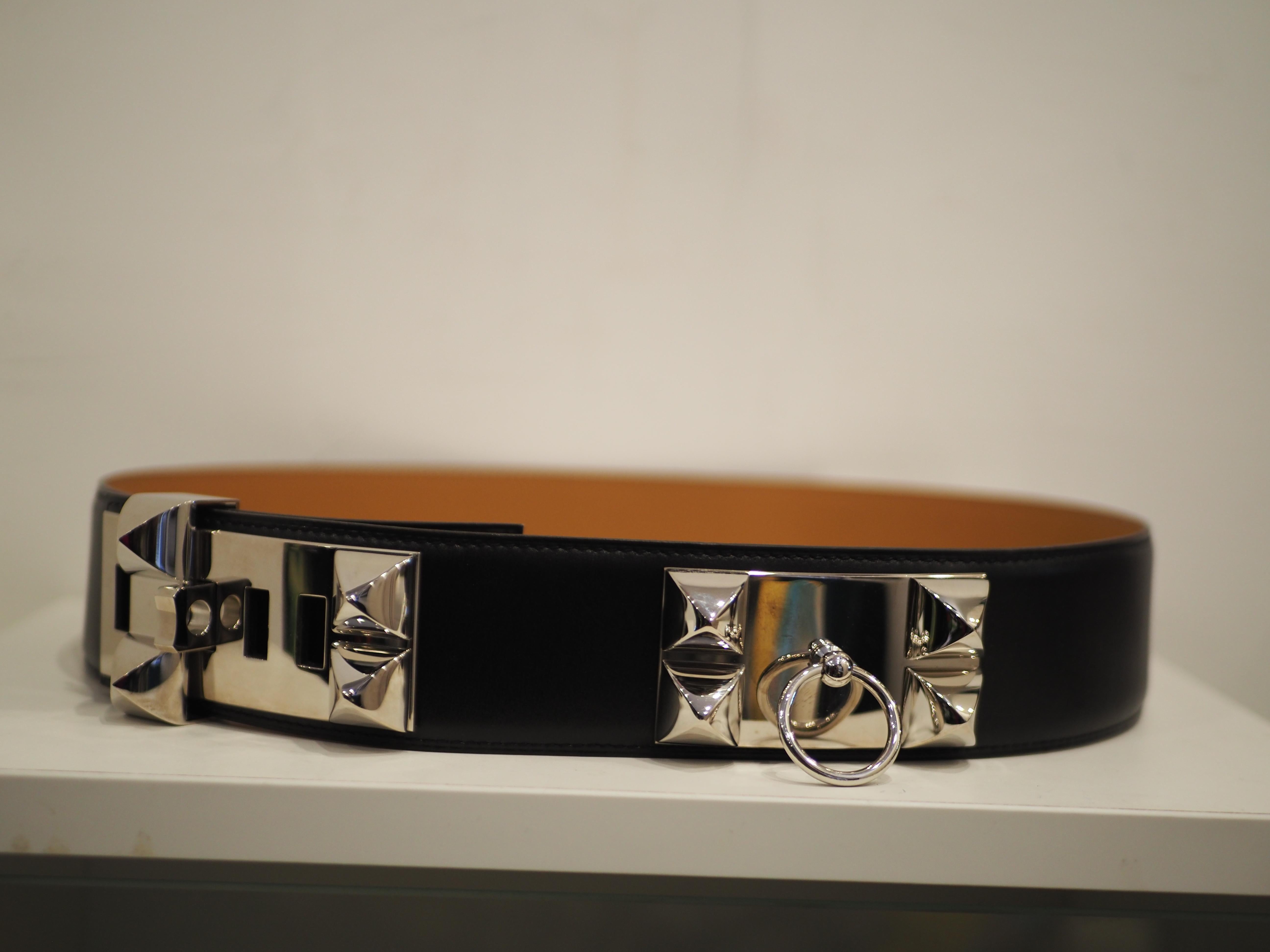 Hermès collier de chien black leather silver hardware belt 4