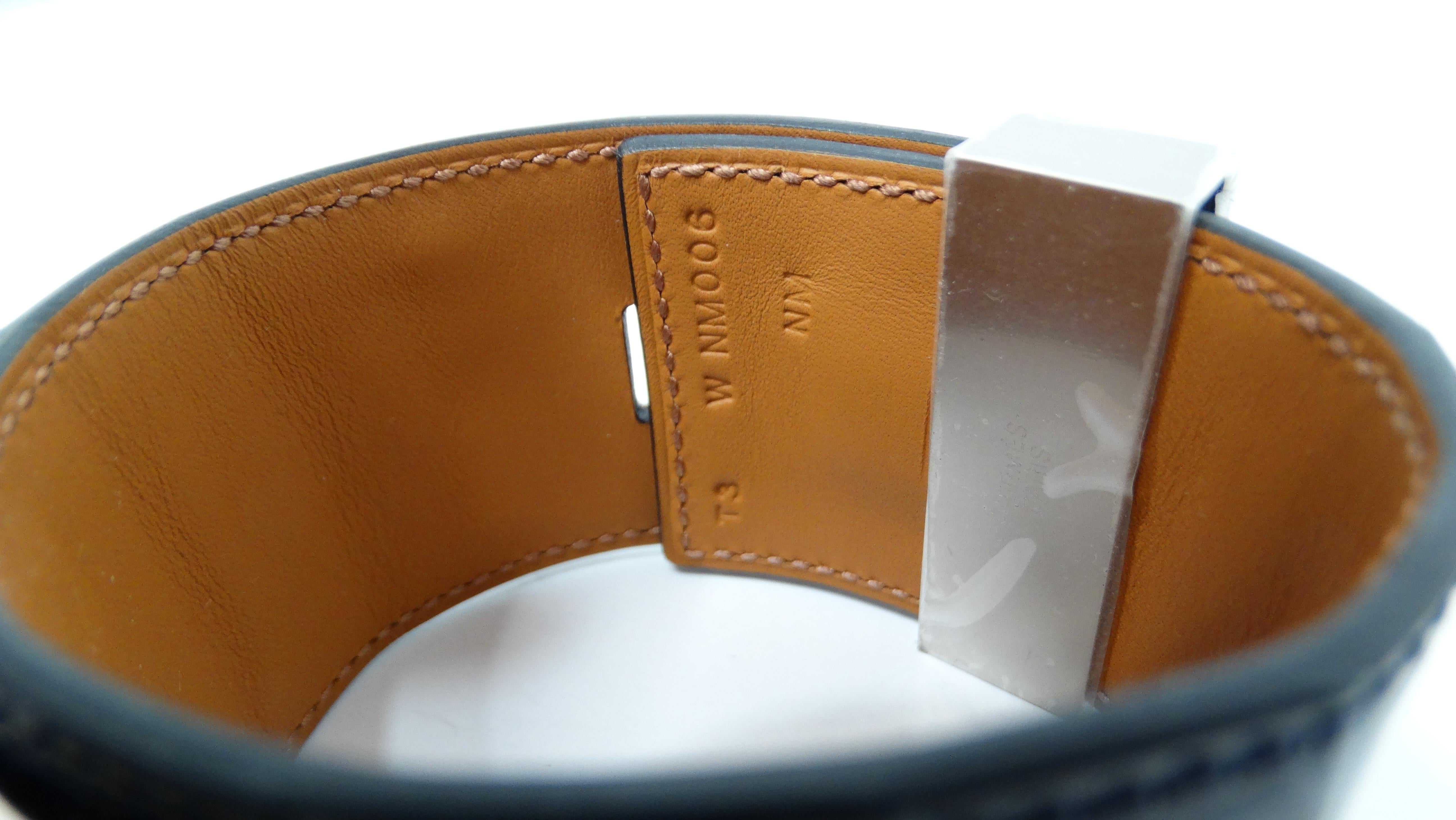 Hermes Collier De Chien Bleu Saphir Palladium Plated Alligator Cuff Bracelet Pour femmes 