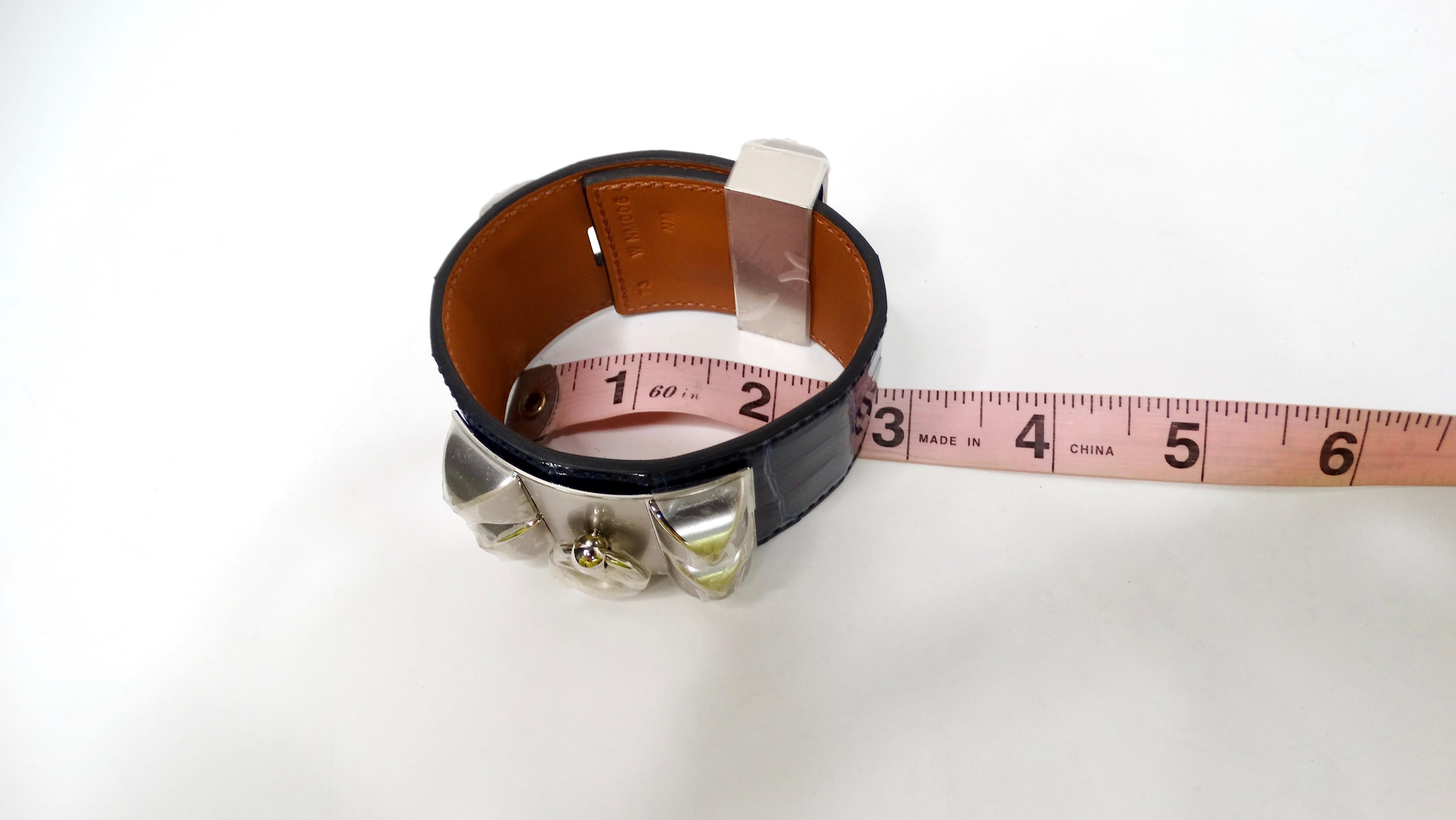 Hermes Collier De Chien Bleu Saphir Palladium Plated Alligator Cuff Bracelet 2