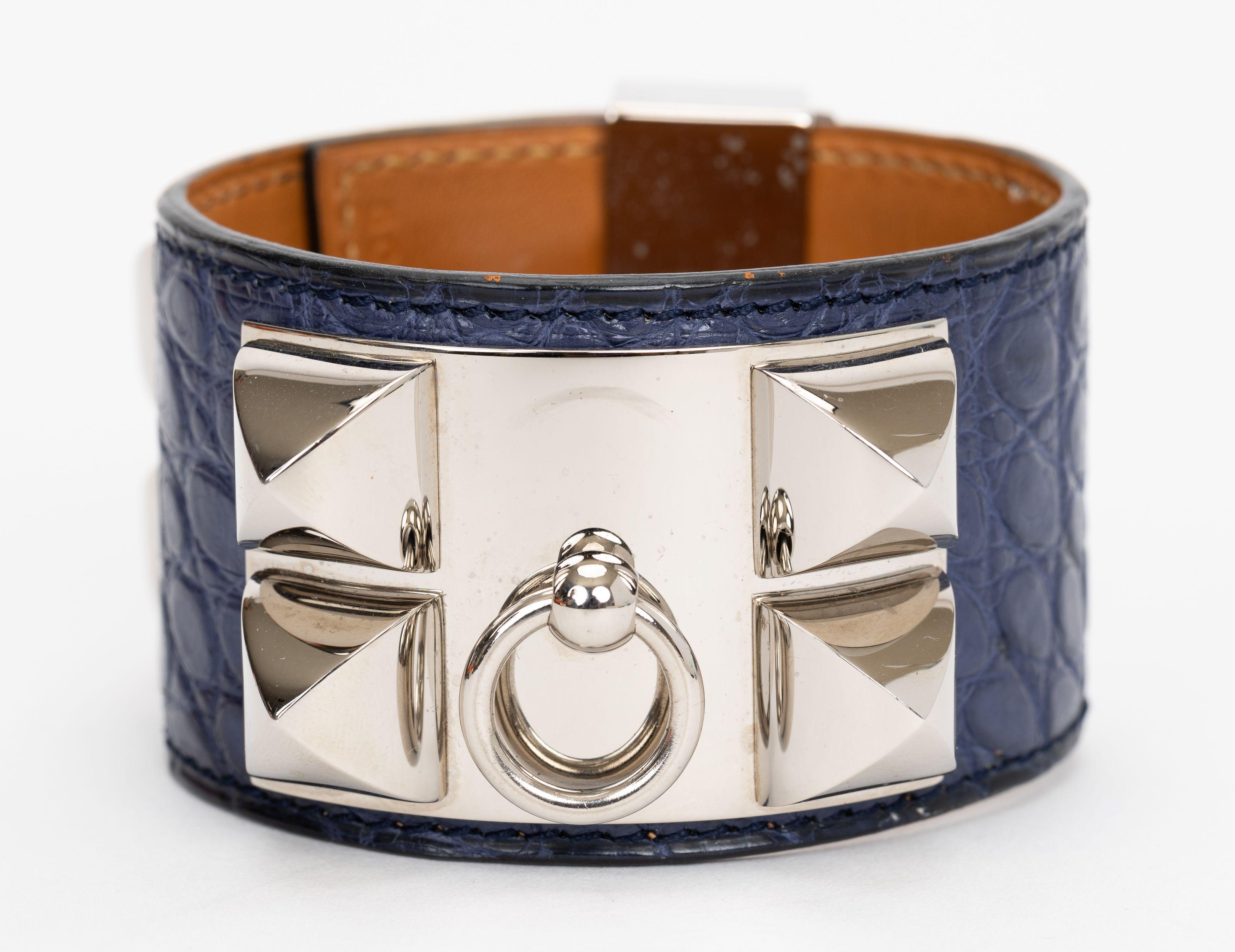 Hermes Collier De Chien Alligator Bleu Excellent état - En vente à West Hollywood, CA