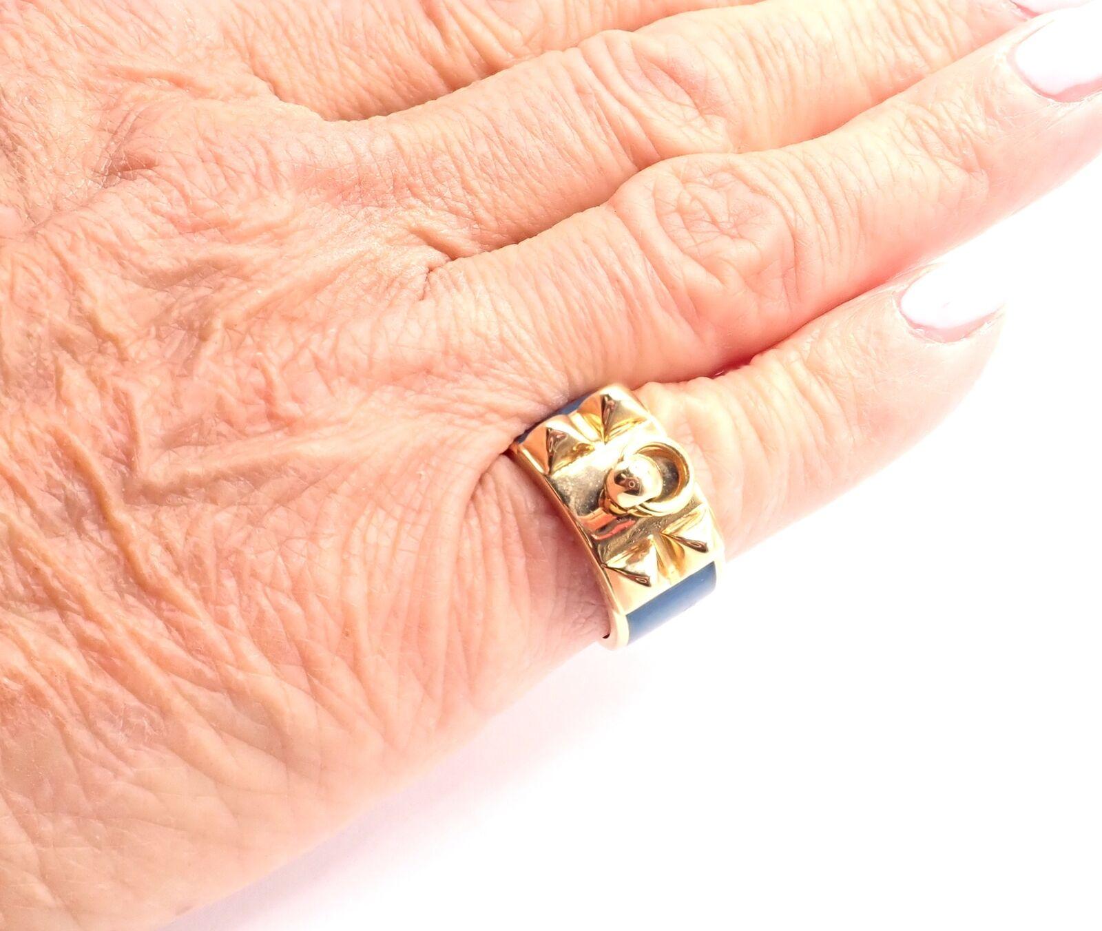 Bague Collier de Chien Hermes en or jaune émaillé bleu en vente 3