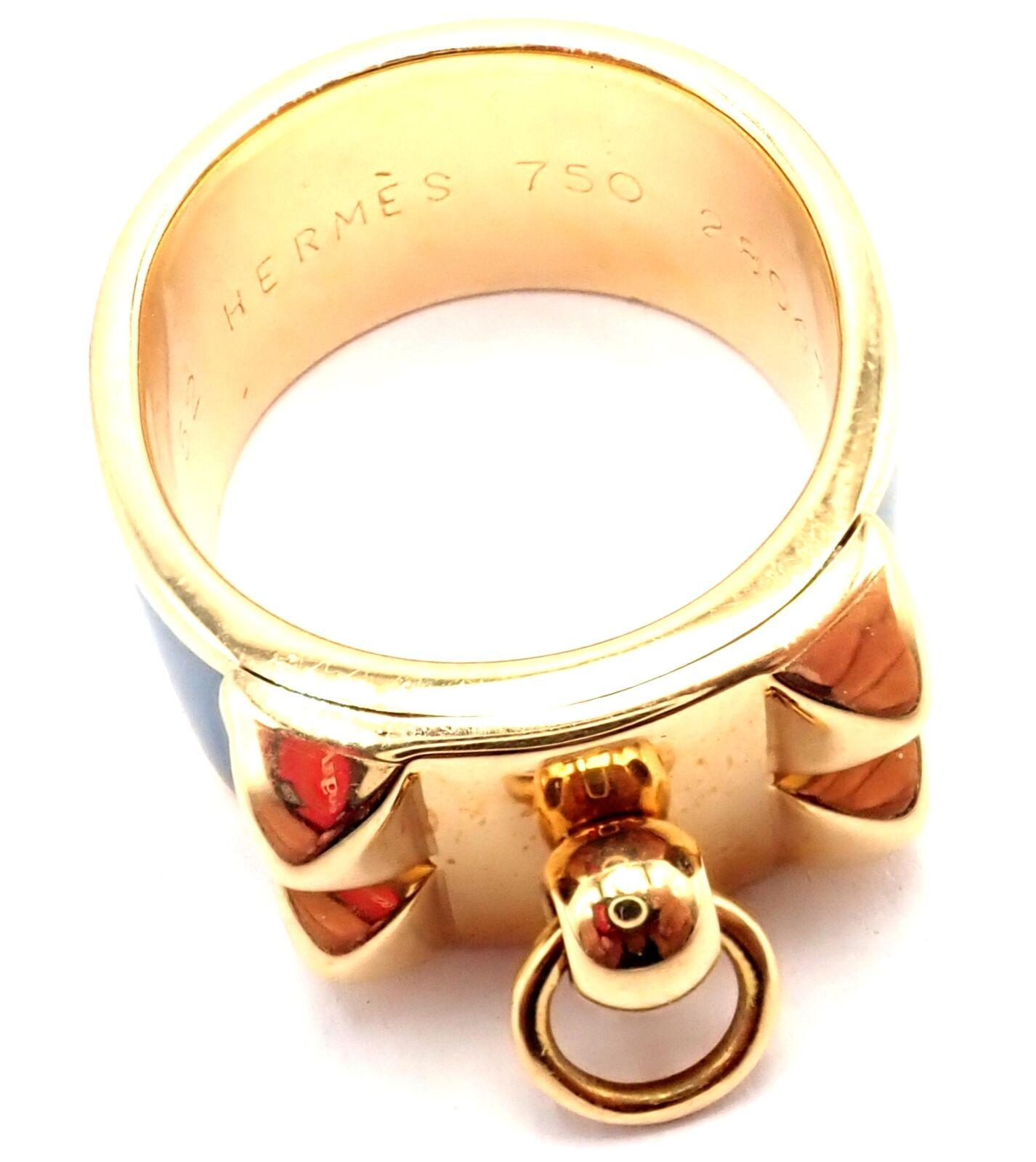 Bague Collier de Chien Hermes en or jaune émaillé bleu en vente 1