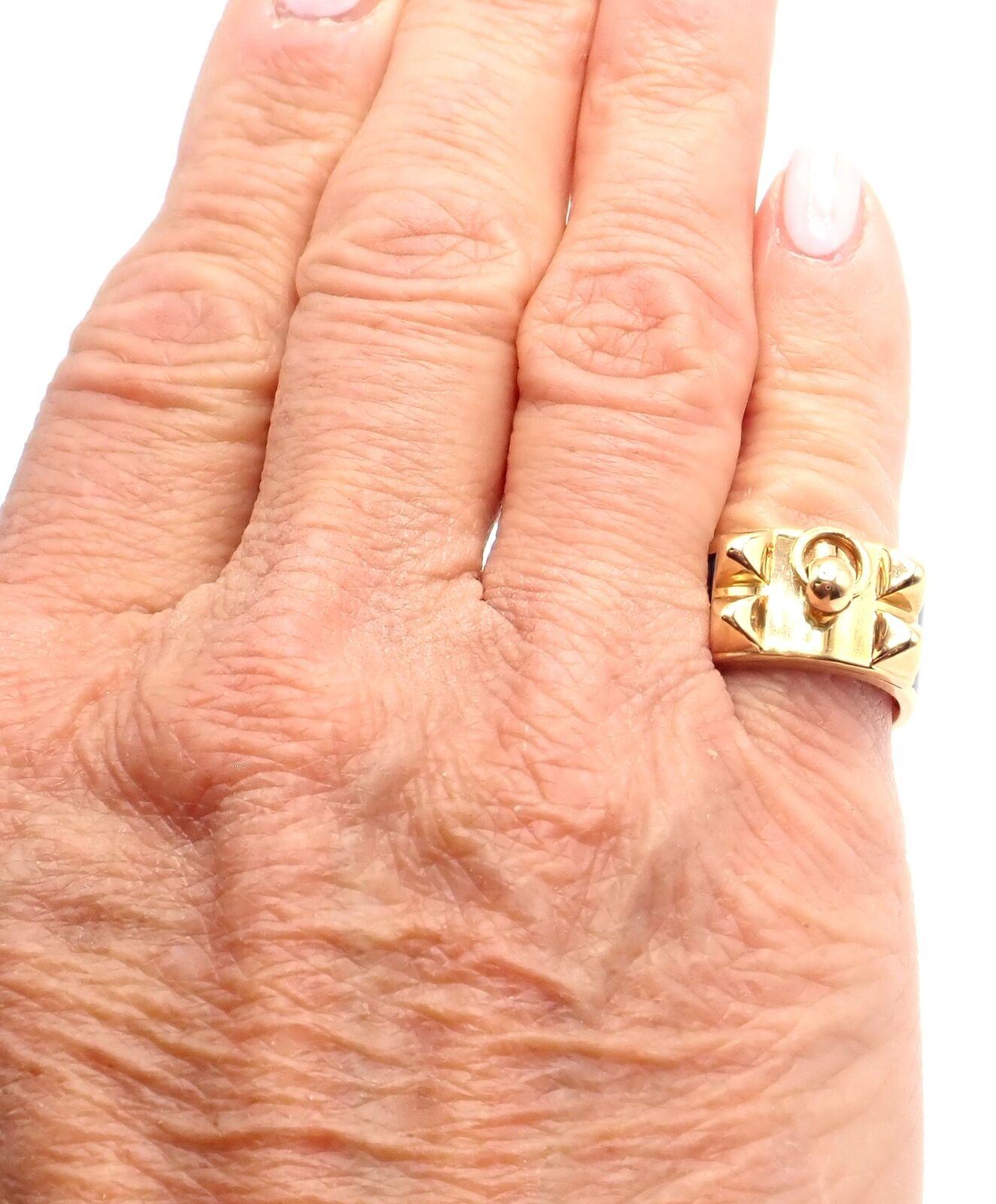 Bague Collier de Chien Hermes en or jaune émaillé bleu en vente 2