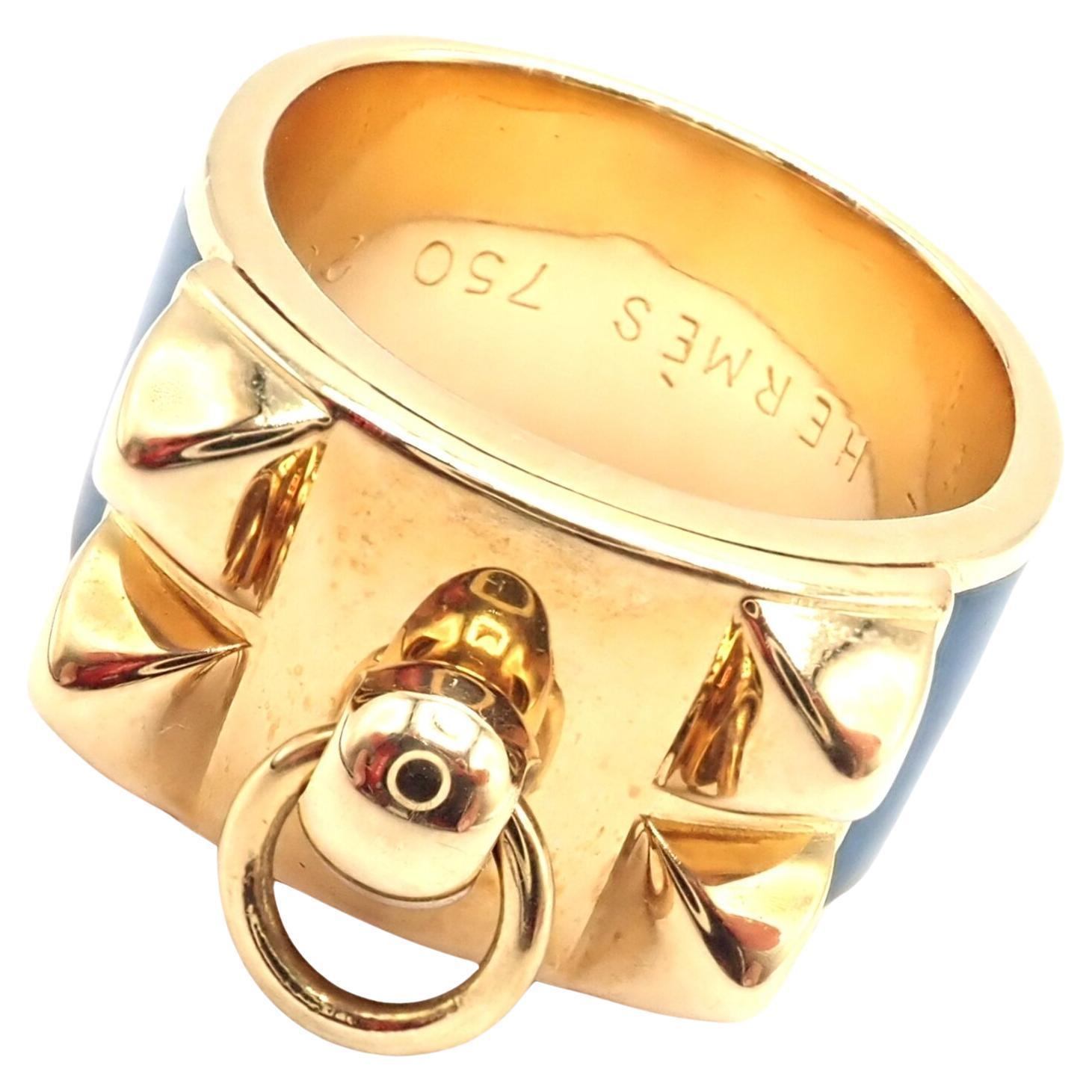 Hermes Collier de Chien Blauer Emaille Gelbgold Bandring
