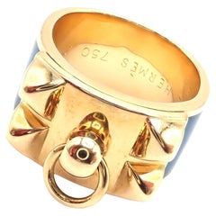 Hermes Collier de Chien Blauer Emaille Gelbgold Bandring