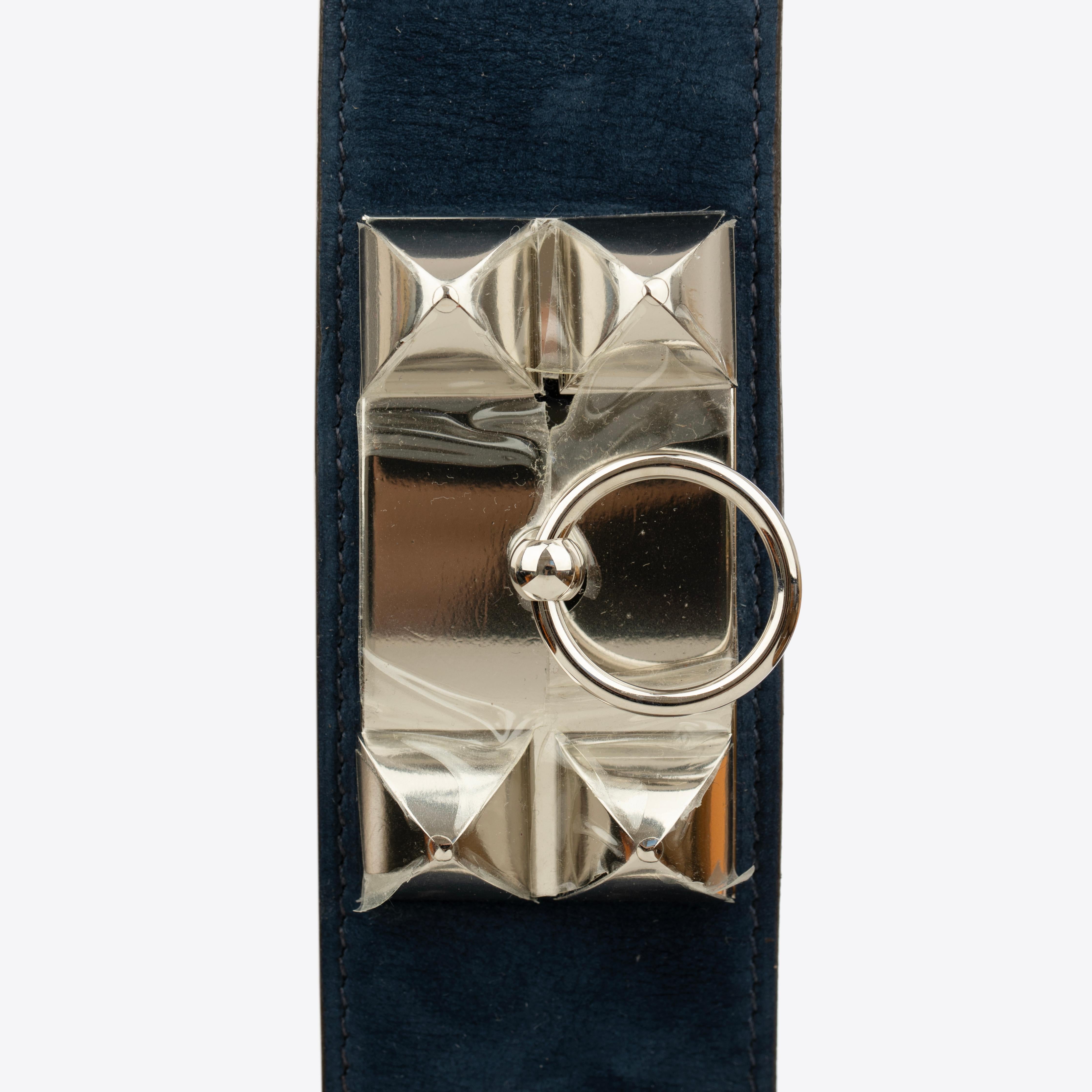 Hermes Collier De Chien Blue Indigo Suede Leather Medor Belt Palladium Hardware For Sale 3