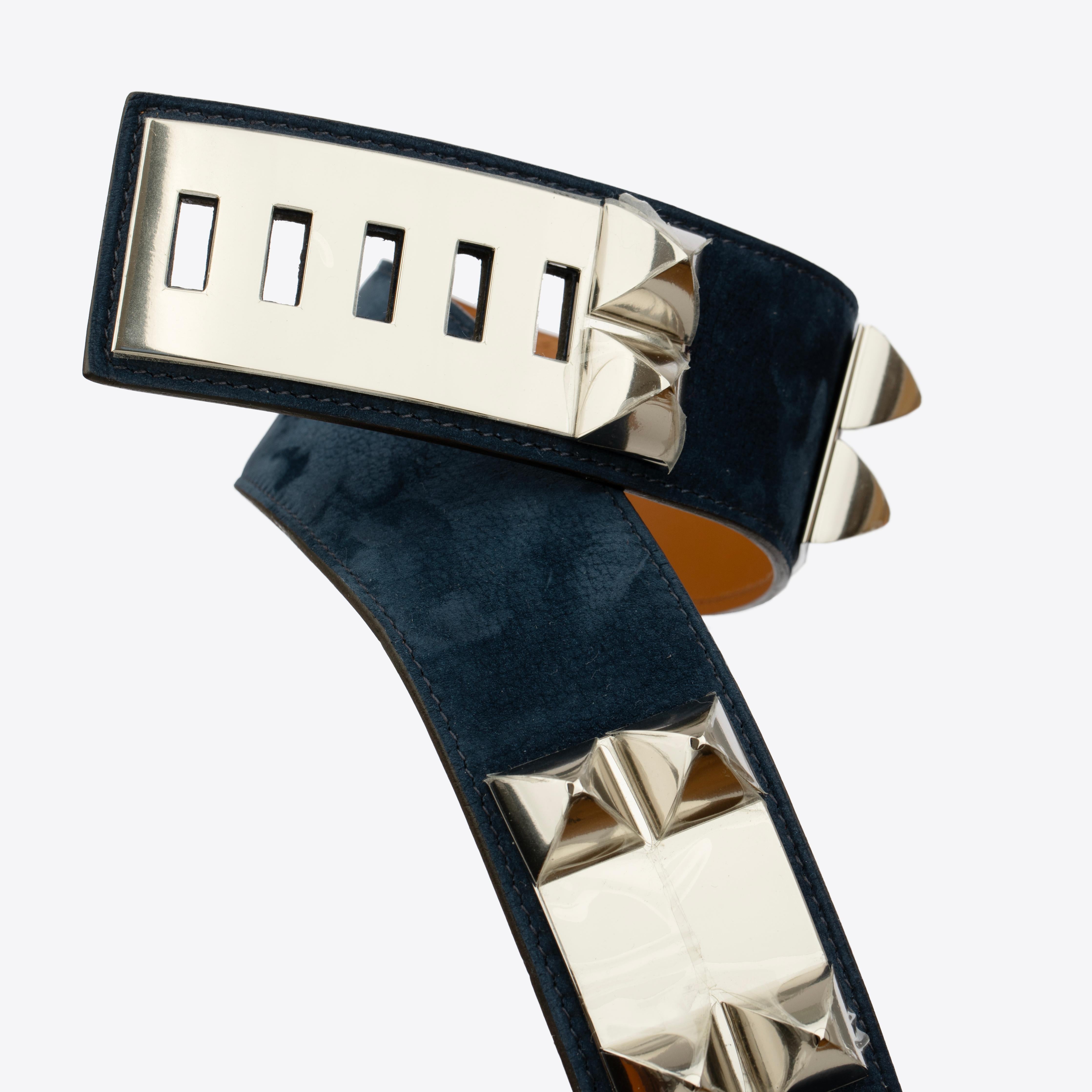 Hermes Collier De Chien Blue Indigo Suede Leather Medor Belt Palladium Hardware For Sale 4