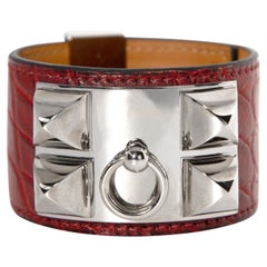 Hermès Bracelet Collier de Chien Cuir Exotique Bourgogne PHW