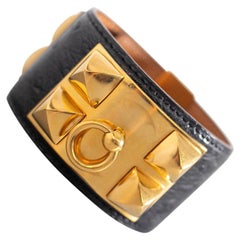 Hermes Collier De Chien Bracelet in Black Leather