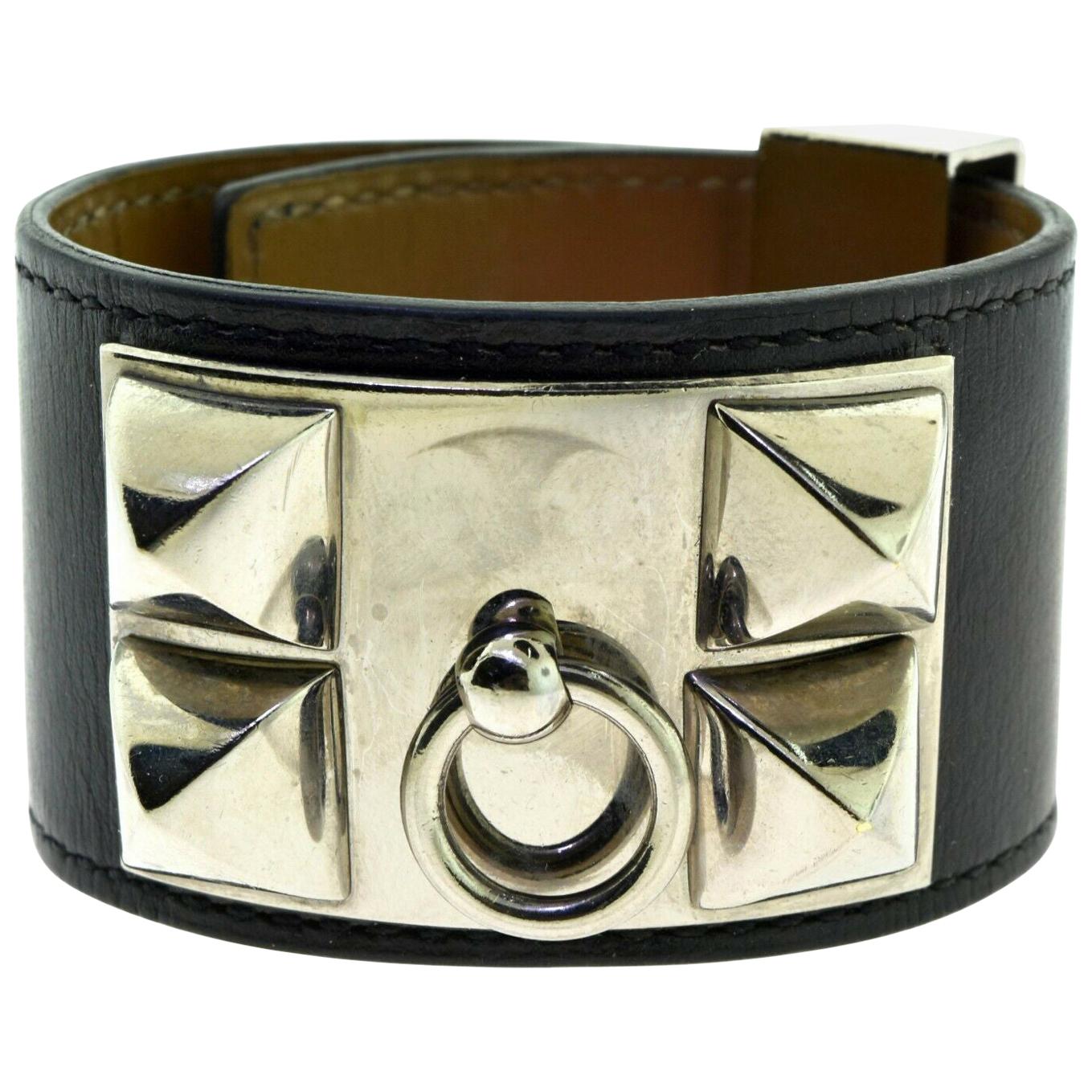 Hermès Collier de Chien Bracelet in Box Calfskin, Pyramid Studs