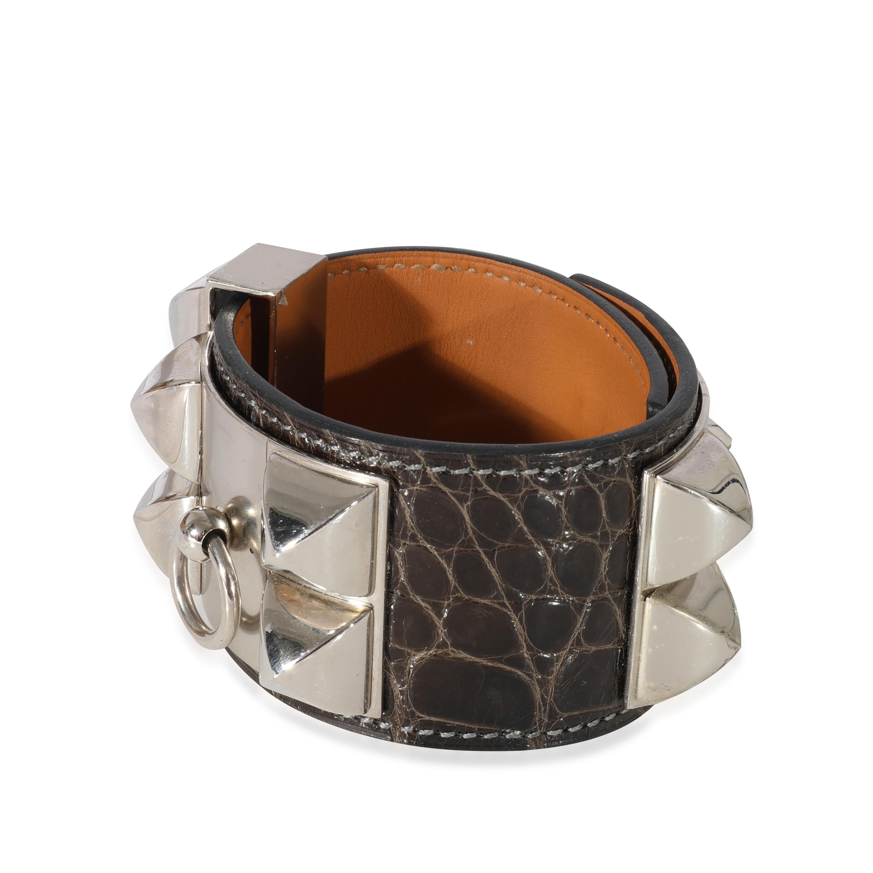 Hermès Collier De Chien-Armband aus schokoladenbraunem Alligatorleder, Palladium-Platin, Hardwar im Zustand „Hervorragend“ im Angebot in New York, NY