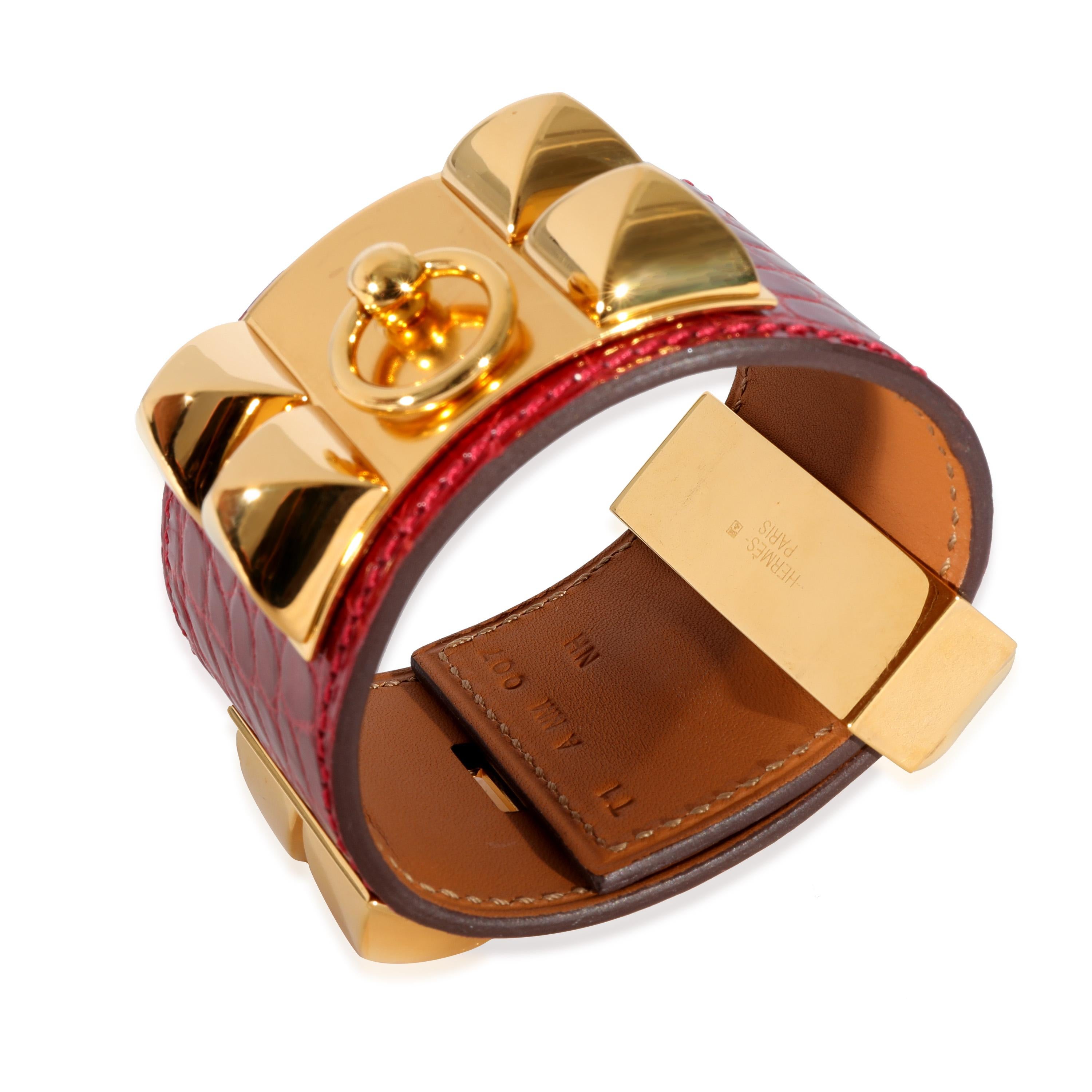 Bracelet Hermès Collier De Chien en alligator fuchsia Unisexe en vente