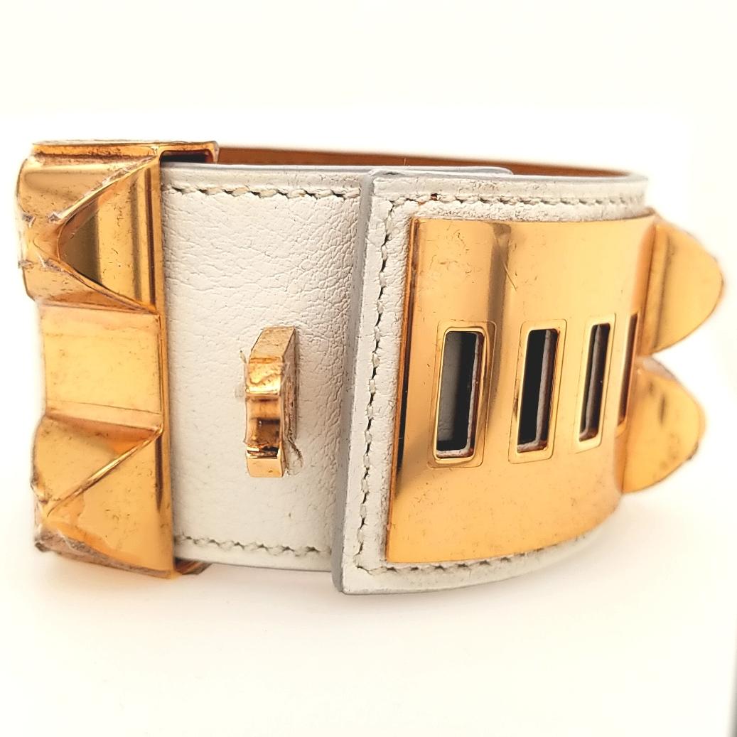 Women's Hermès Collier de Chien Bracelet White Swift Calfskin Gold-Plated Hardware