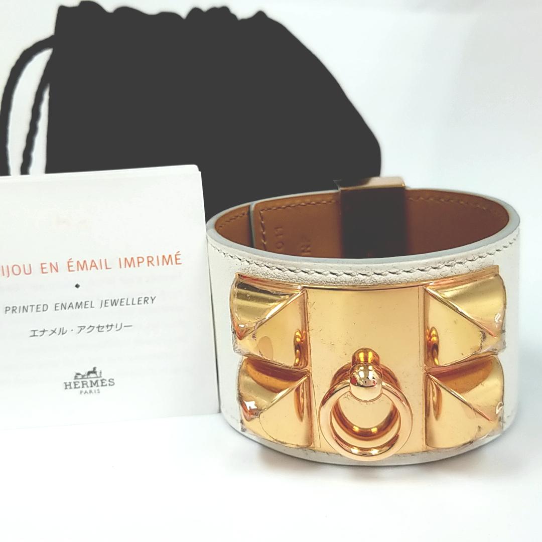 Hermès Collier de Chien Bracelet White Swift Calfskin Gold-Plated Hardware 4