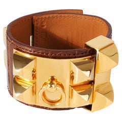 Hermes Collier De Chien Brown Leather Gold Tone Cuff