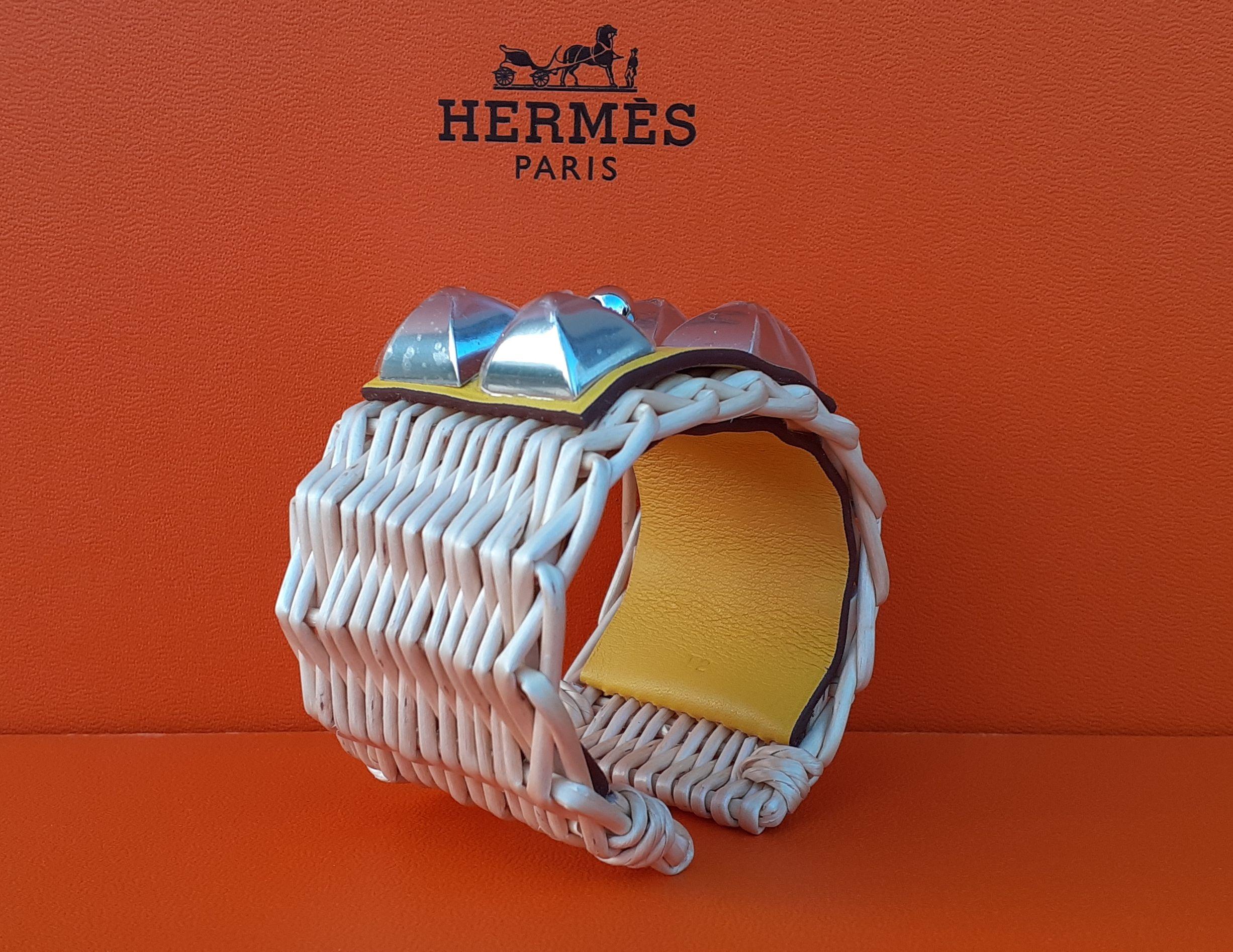 Hermès Collier de Chien CDC Medor Bracelet Osier Picnic Jaune Phw T2 en vente 1