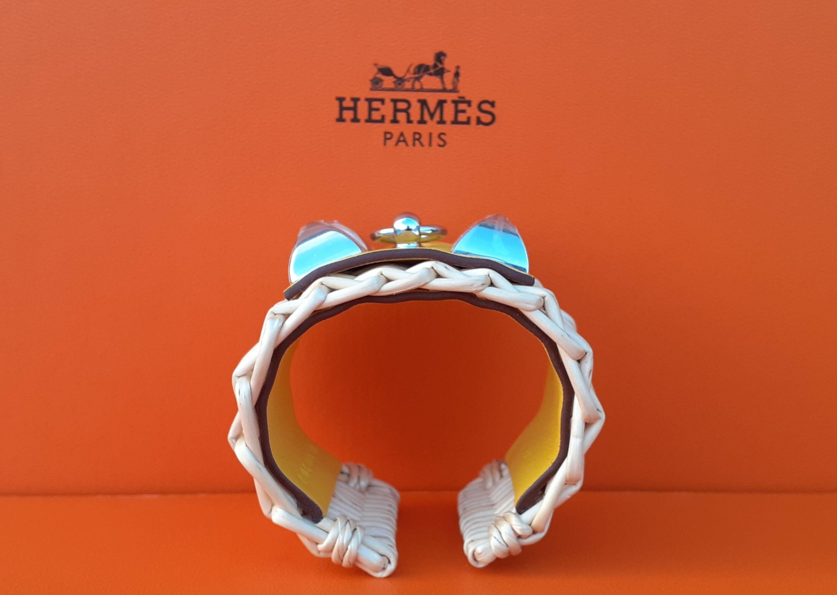 Hermès Collier de Chien CDC Medor Bracelet Osier Picnic Jaune Phw T2 en vente 2