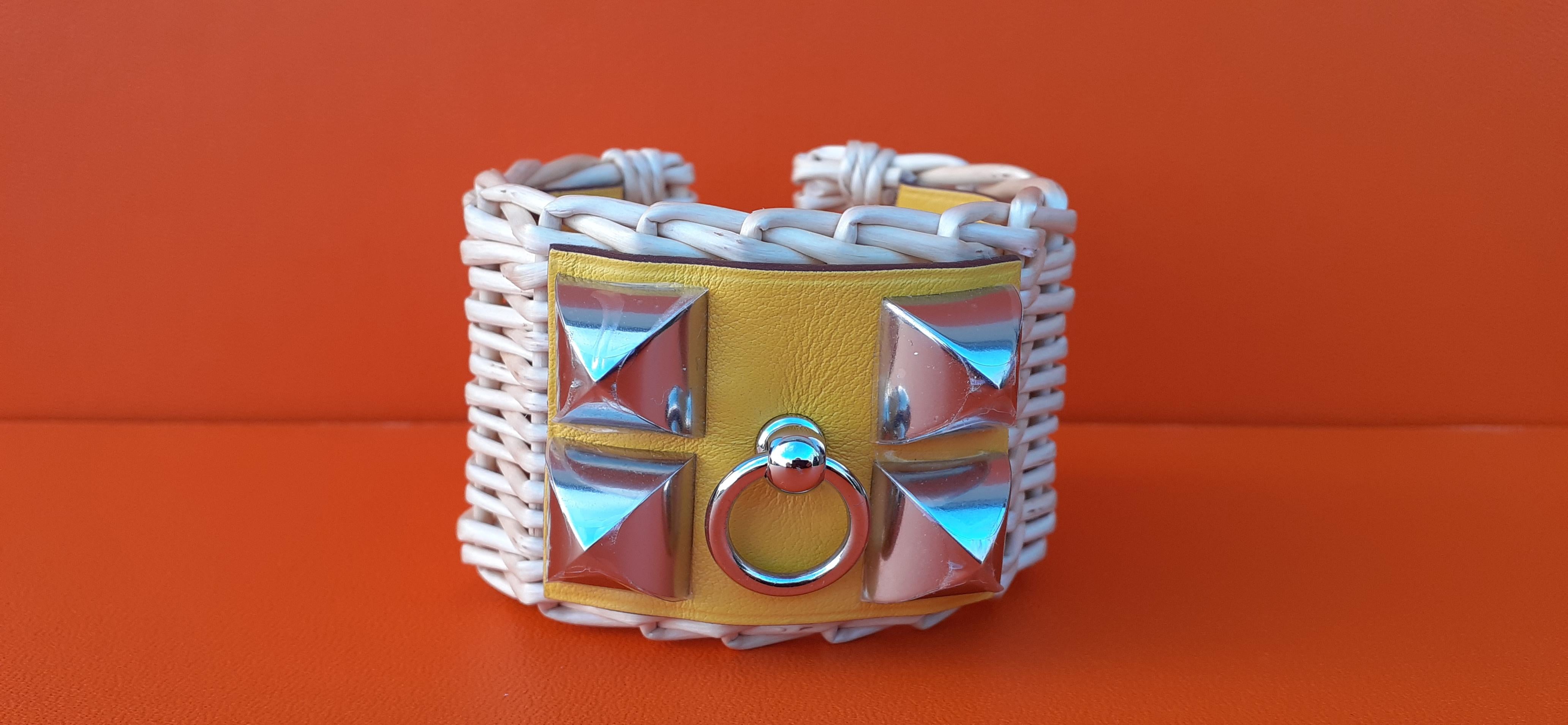 Hermès Collier de Chien CDC Medor Bracelet Osier Picnic Jaune Phw T2 en vente 3