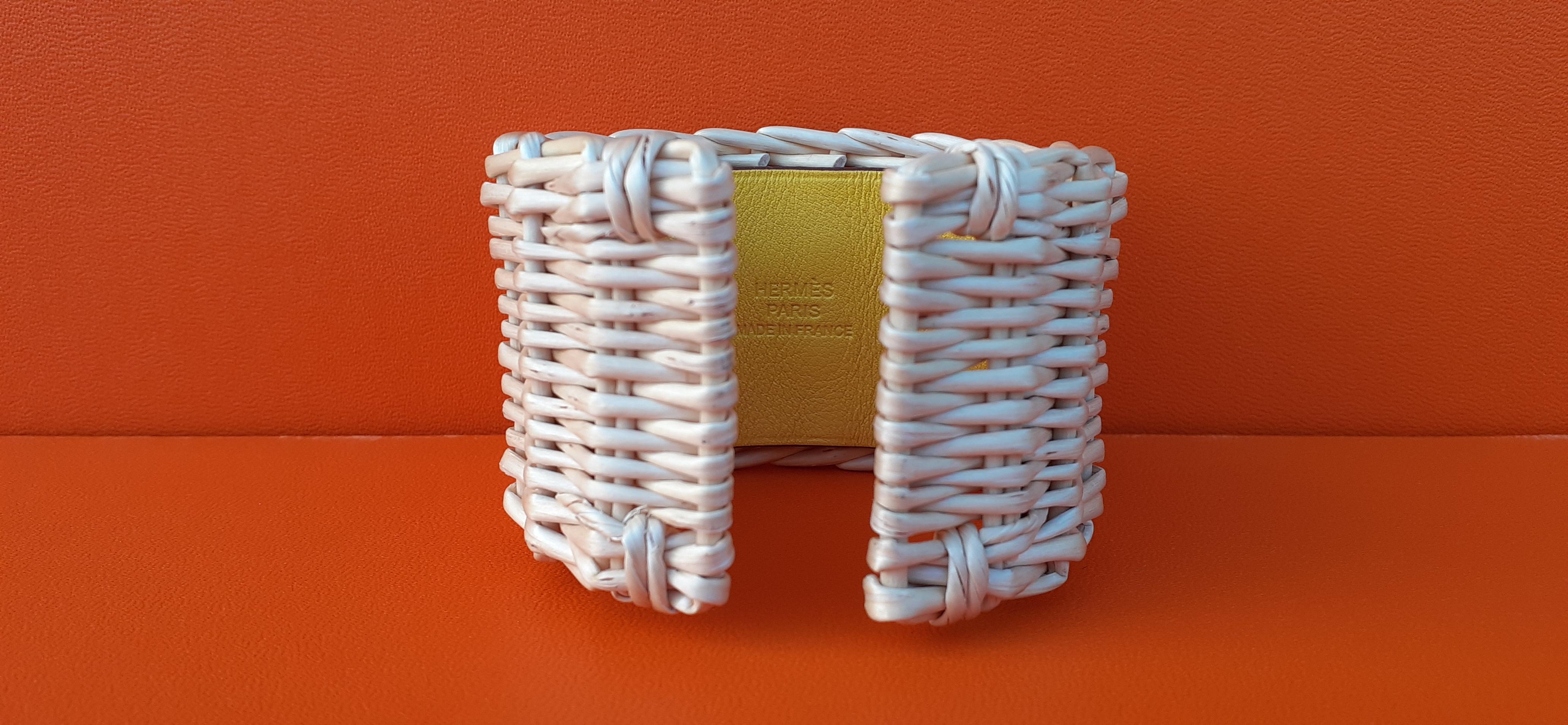 Hermès Collier de Chien CDC Medor Cuff Bracelet Wicker Osier Picnic Jaune Phw T2 For Sale 2