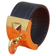 Hermès Collier de Chien CDC Medor Ring Schwarz Leder Ghw Größe L