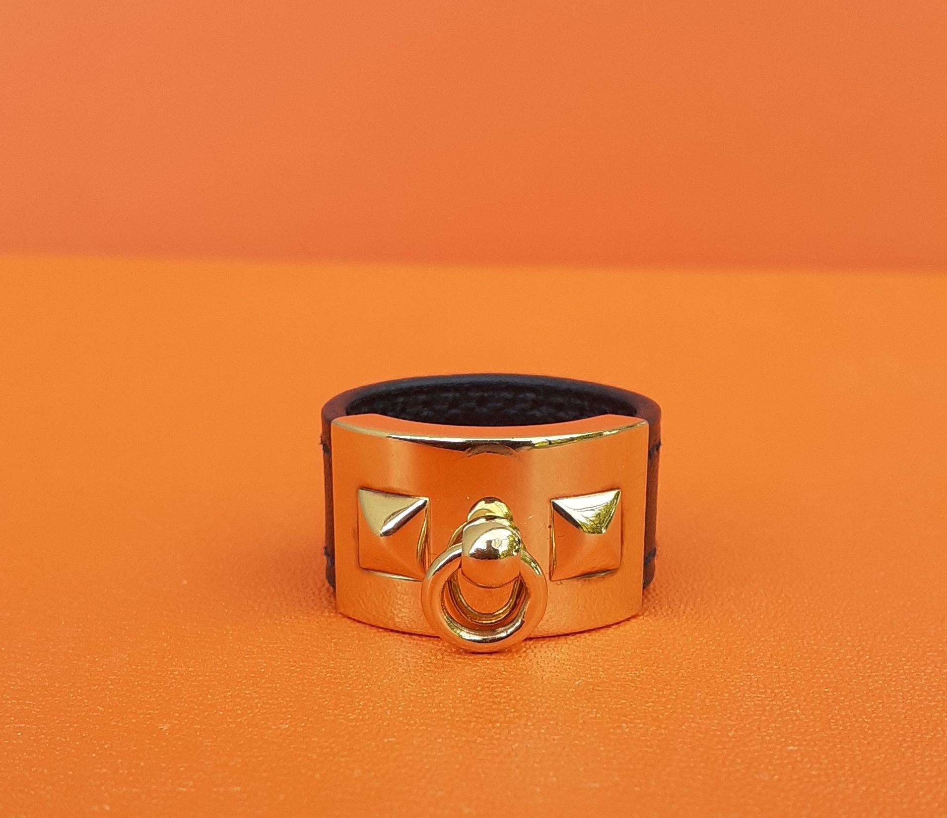 Hermès Collier de Chien CDC Medor Ring Cuir noir Ghw Taille L RARE en vente 7