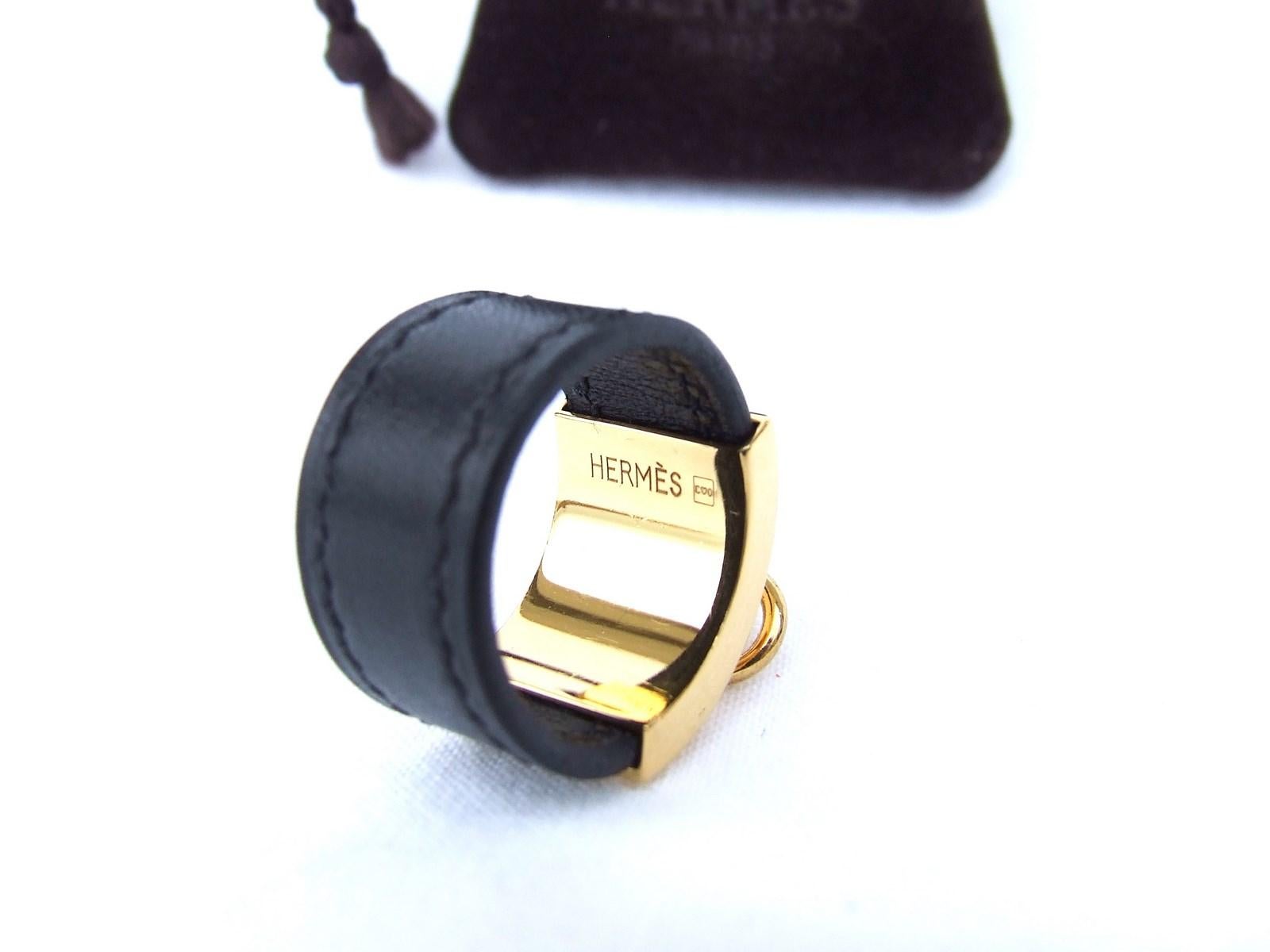 Hermès Collier de Chien CDC Medor Ring Black Leather Ghw Size L RARE For Sale 8