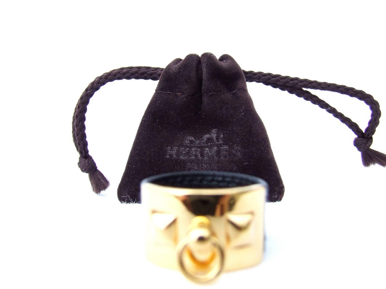 Hermès Collier de Chien CDC Medor Ring Cuir noir Ghw Taille L RARE en vente 1