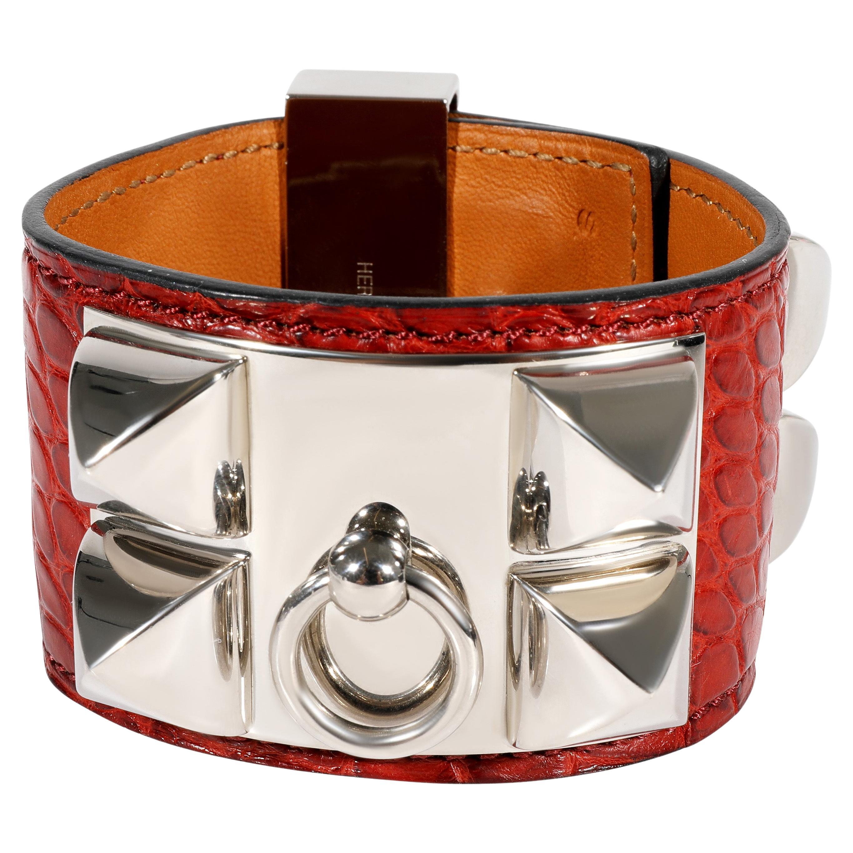 Hermès Collier De Chien Crocodile Leather Bracelet For Sale