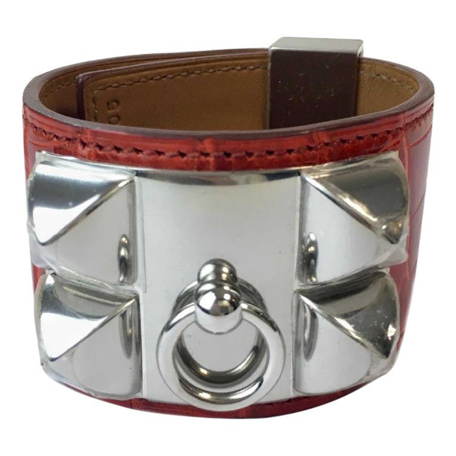 Collier de chien leather bracelet Hermès Orange in Leather - 32449034