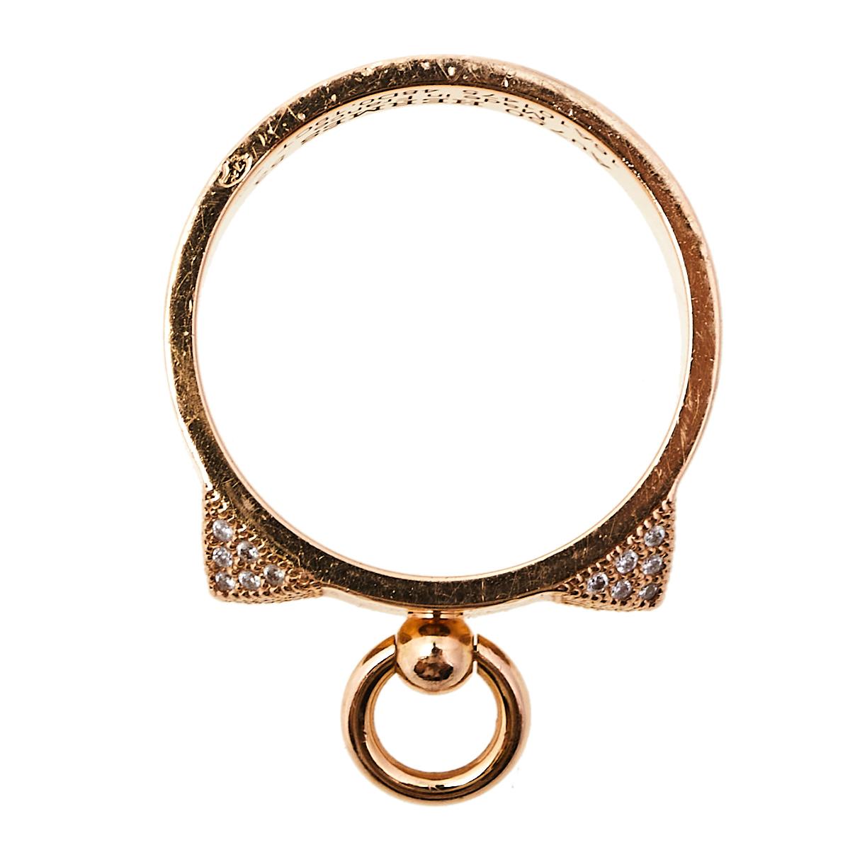Hermes Collier De Chien Diamond 18K Rose Gold Band Rings Size 53 In Good Condition In Dubai, Al Qouz 2