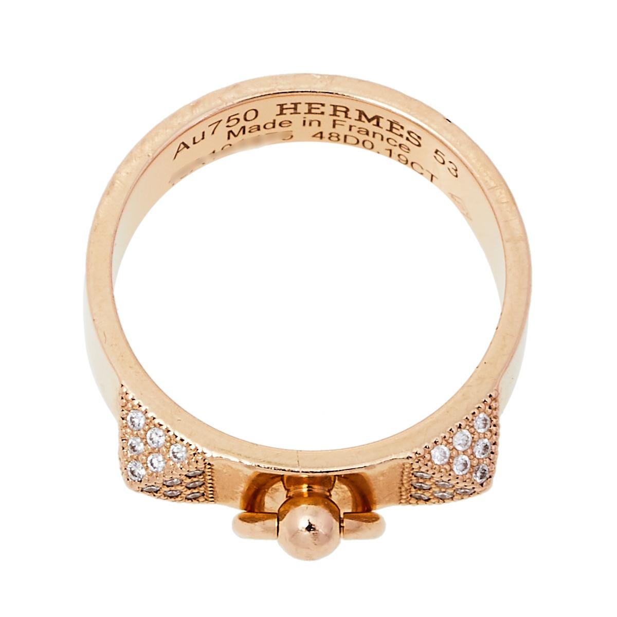 Women's Hermes Collier De Chien Diamond 18K Rose Gold Band Rings Size 53