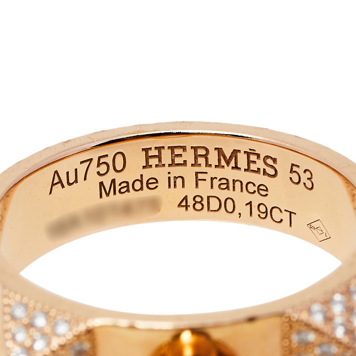 Hermes Collier De Chien Diamond 18K Rose Gold Band Rings Size 53 1