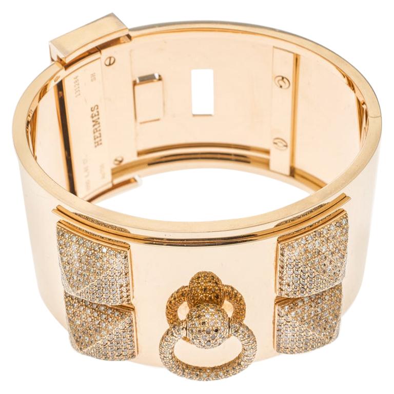 Hermès Collier de Chien Diamond 18k Rose Gold Large Cuff Bracelet