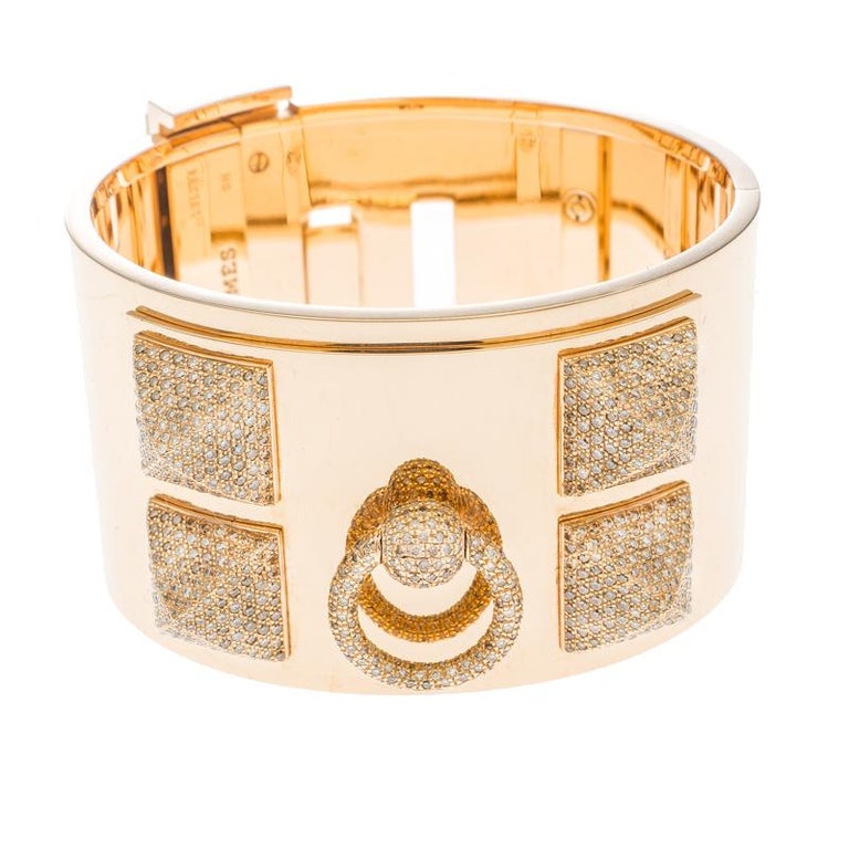 Hermès Collier de Chien Diamond 18k Rose Gold Large Cuff Bracelet For Sale  at 1stDibs | hermes collier de chien diamond bracelet