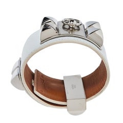 Hermes Collier De Chien Epsom Leather Palladium Plated Cuff Bracelet S