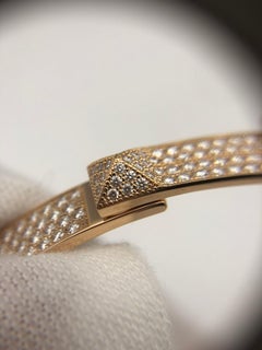 Hermès Collier de Chien Full Diamond Rose Gold Cuff Bracelet, Size SH