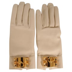 Hermes Hundehalsband „Gloves“, Größe 7,5, beige-weißes Lammleder, hellbraun