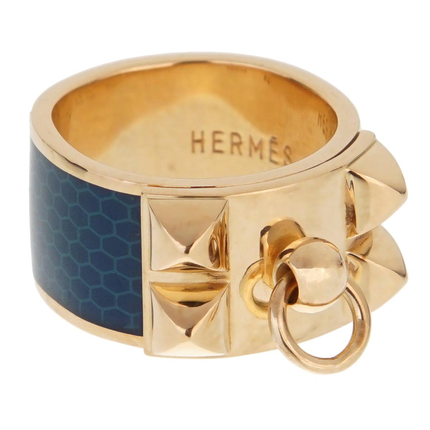 Hermes Collier De Chien Gold Blue Enamel Ring For Sale at 1stDibs | hermes  enamel ring