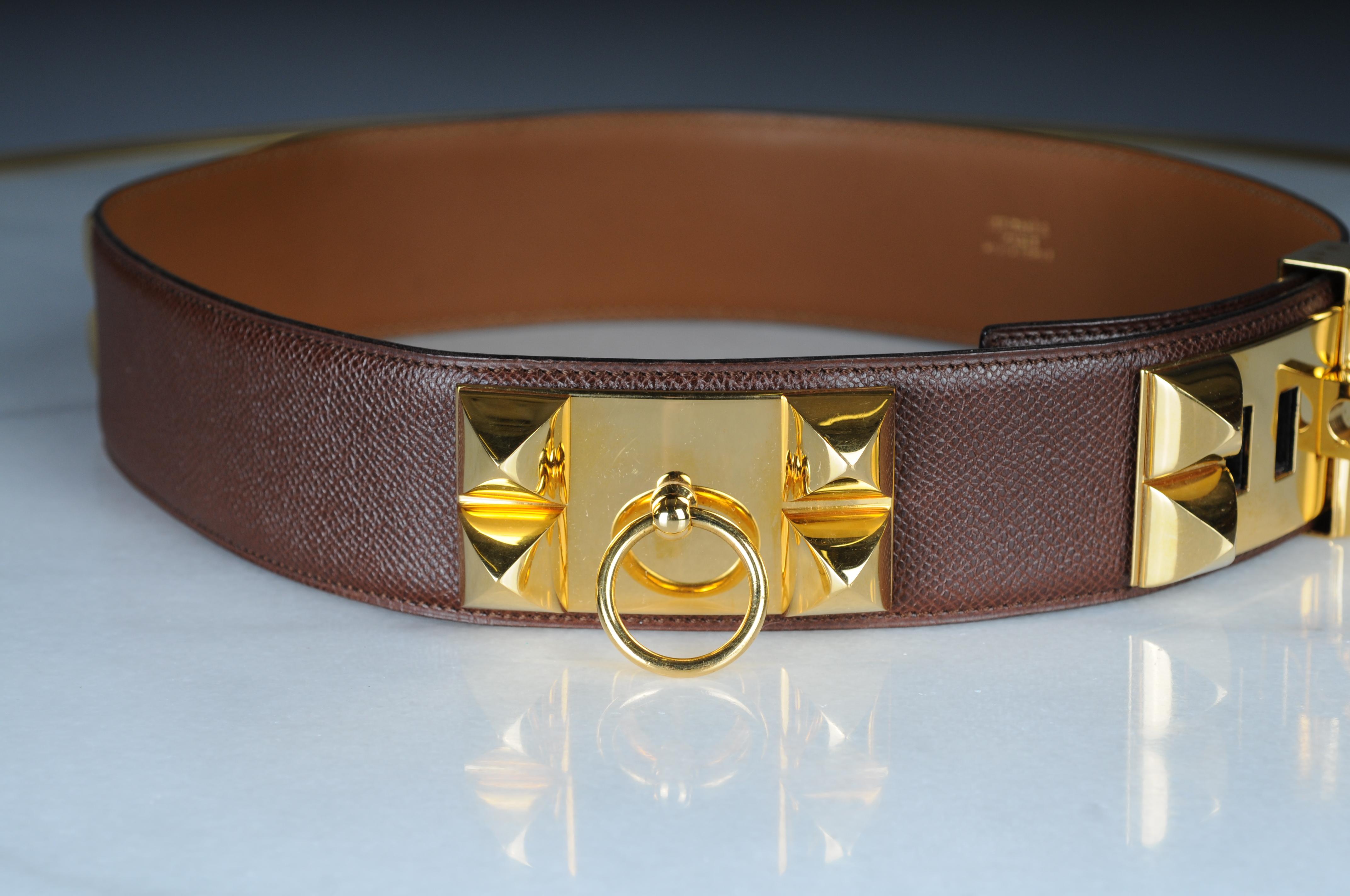 Hermes Collier de chien leather belt 70 dark brown  For Sale 6
