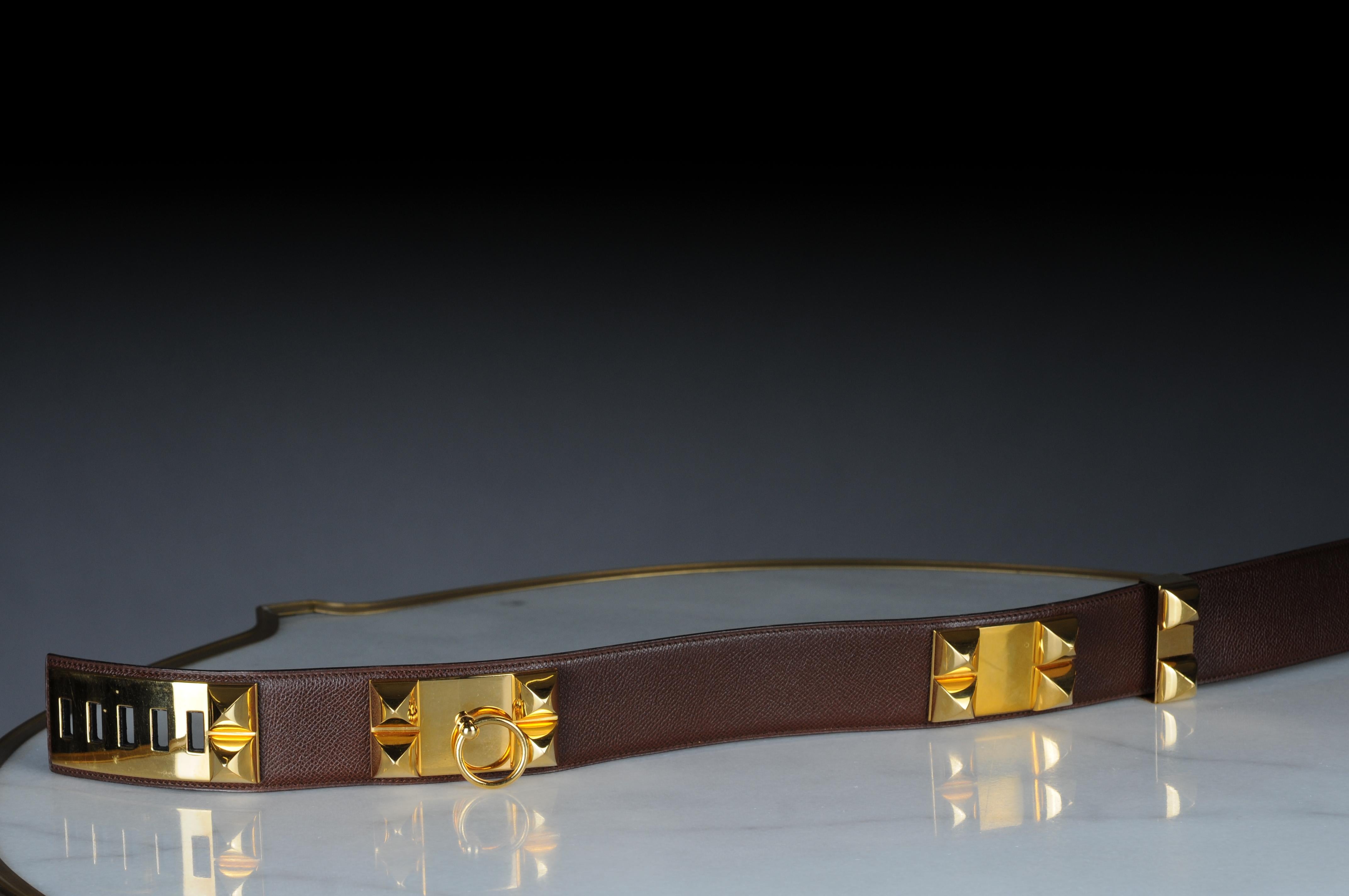 Hermes Collier de chien leather belt 70 dark brown  In Fair Condition For Sale In 10707, DE
