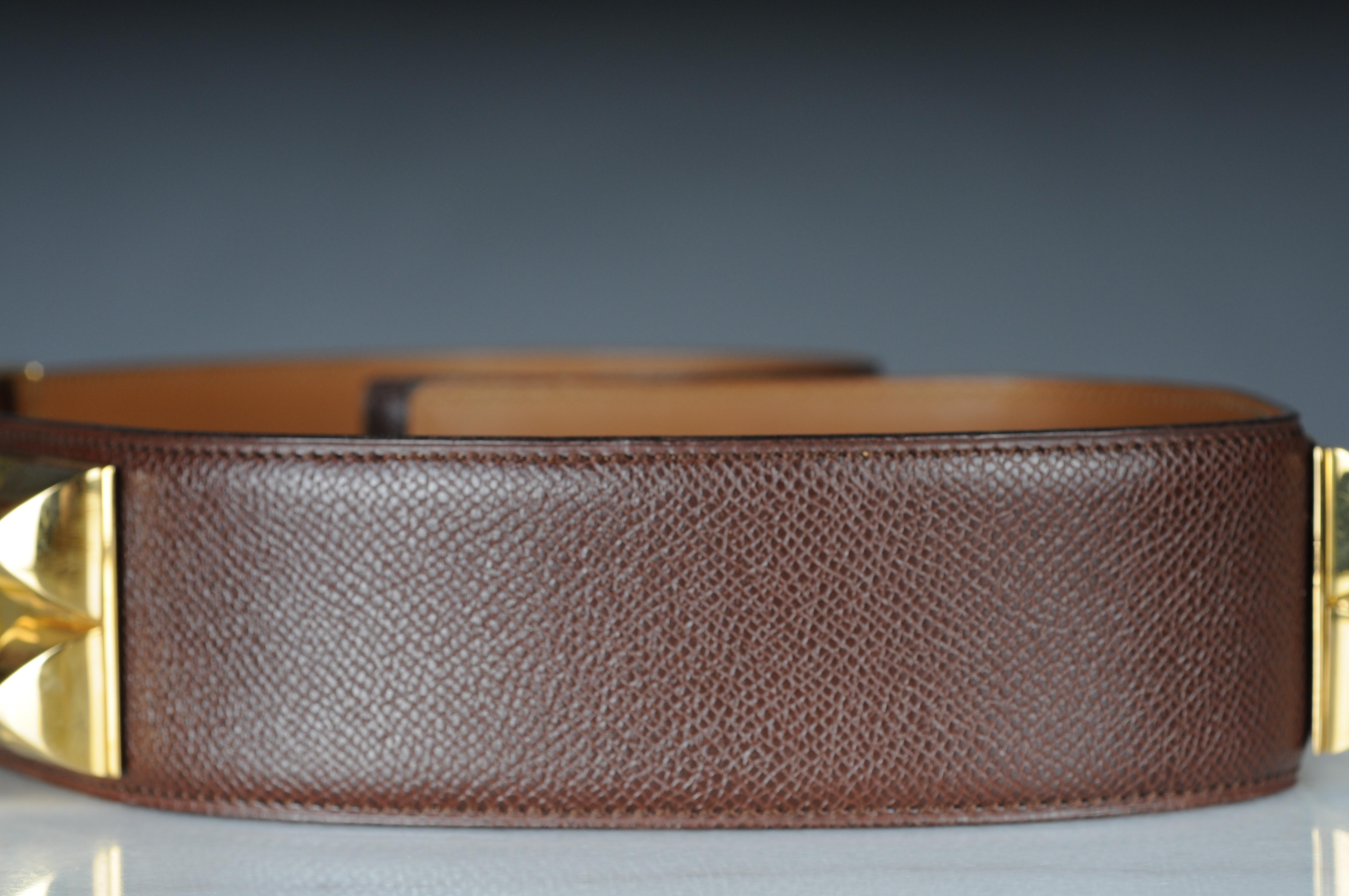 Hermes Collier de chien leather belt 70 dark brown  For Sale 1