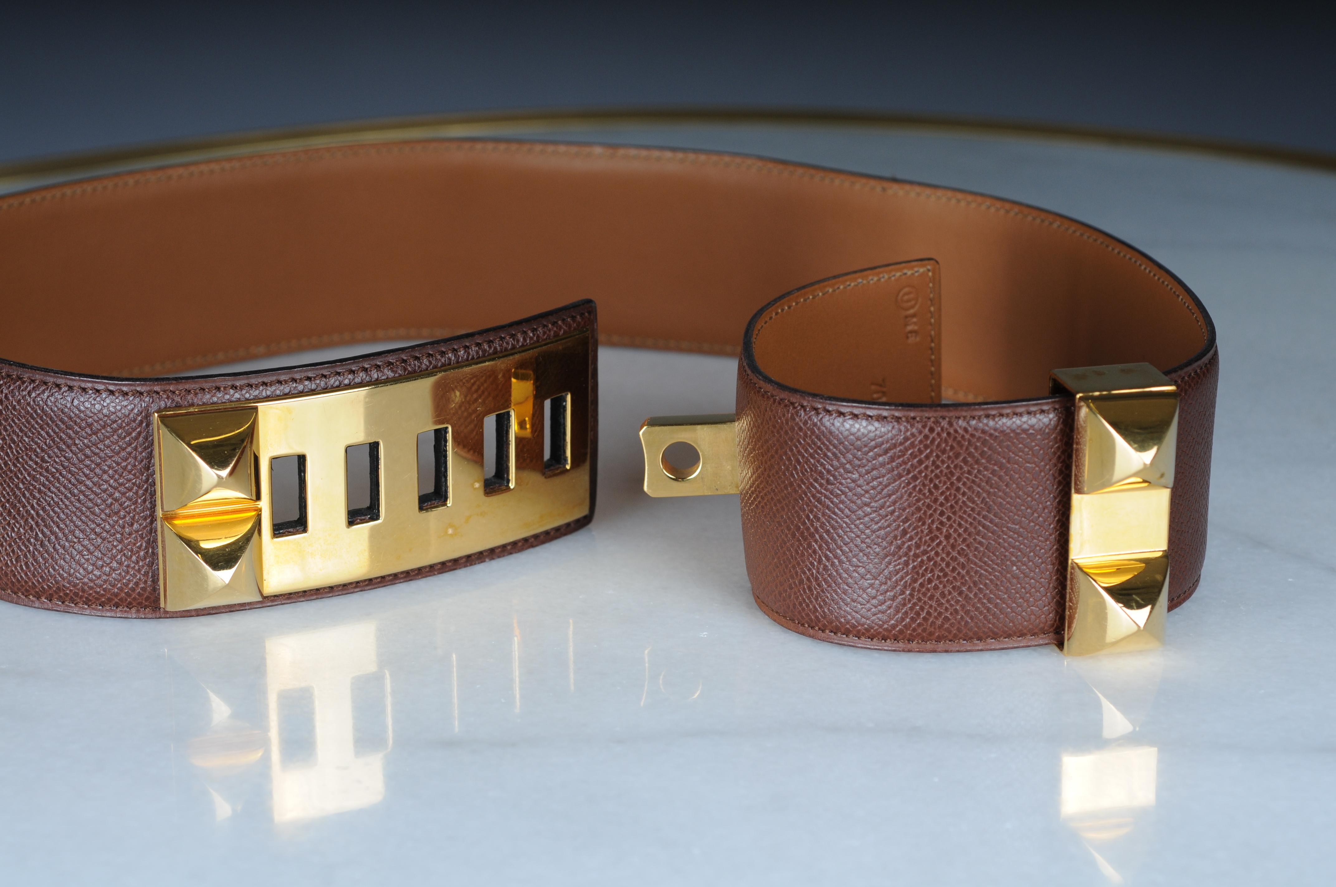 Hermes Collier de chien leather belt 70 dark brown  For Sale 2