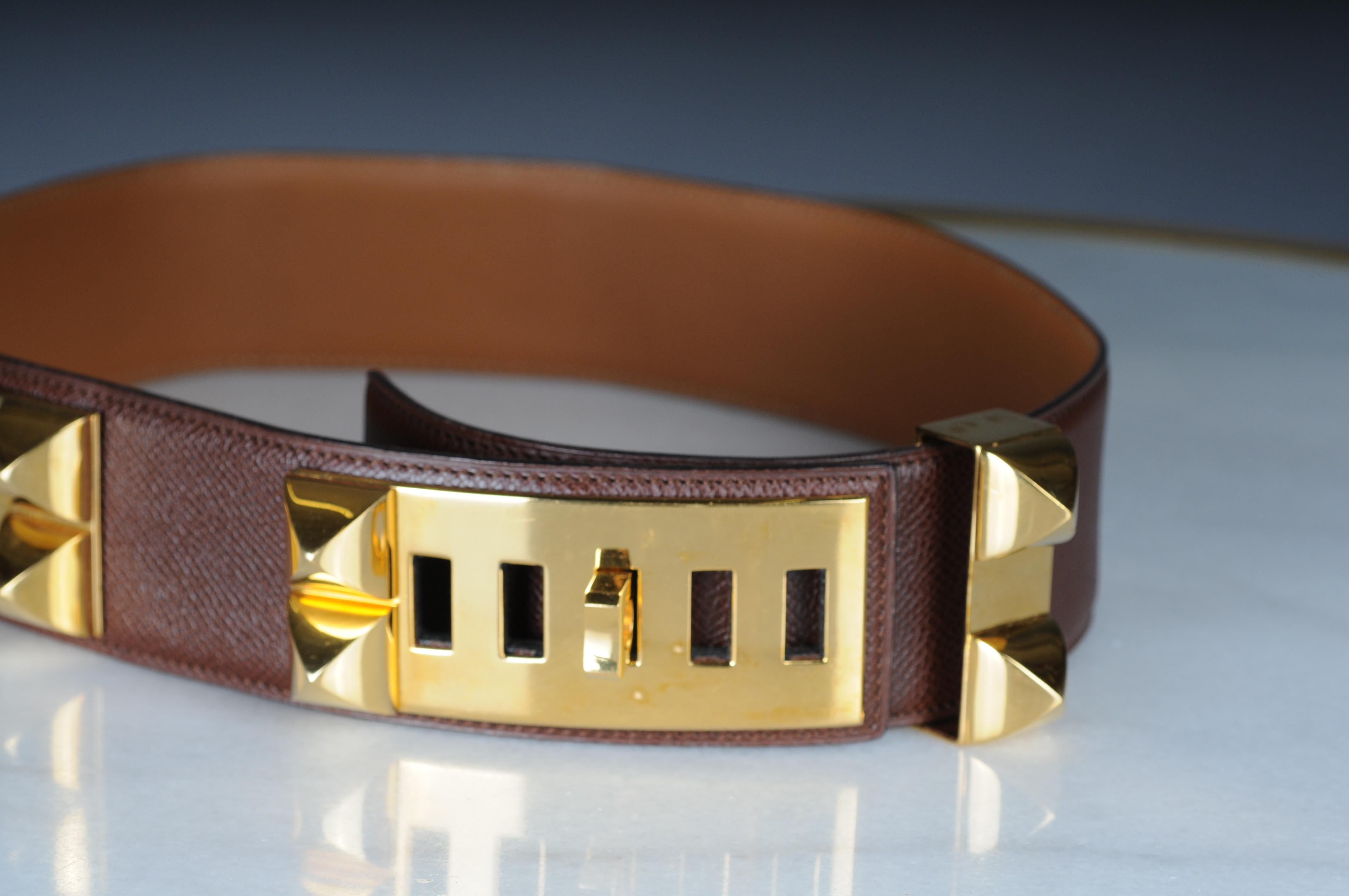 Hermes Collier de chien leather belt 70 dark brown  For Sale 3