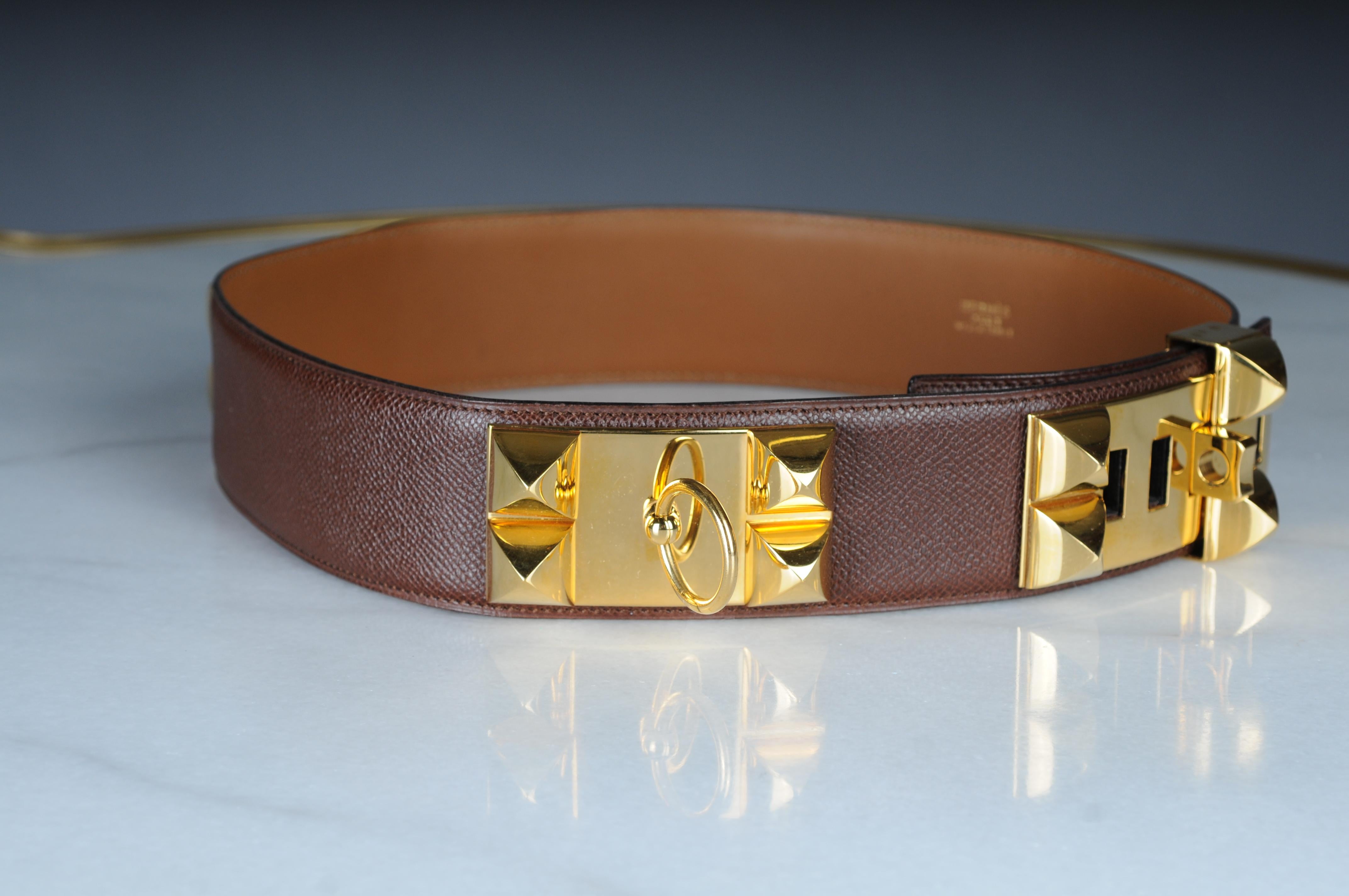 Hermes Collier de chien leather belt 70 dark brown  For Sale 5